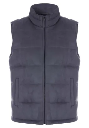 Mens Grey Suedette Padded Gilet Jacket