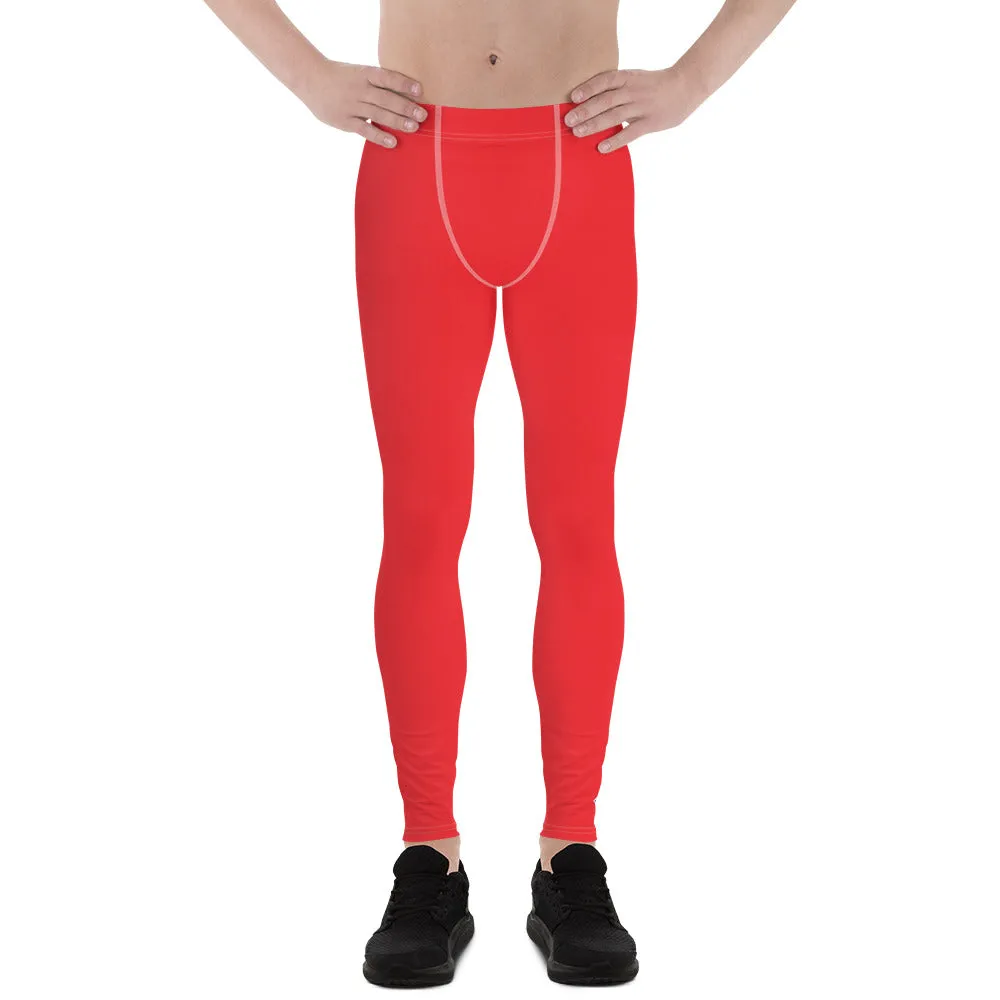 Men's Urban Fitness: Solid Color Athletic Leggings - Scarlet