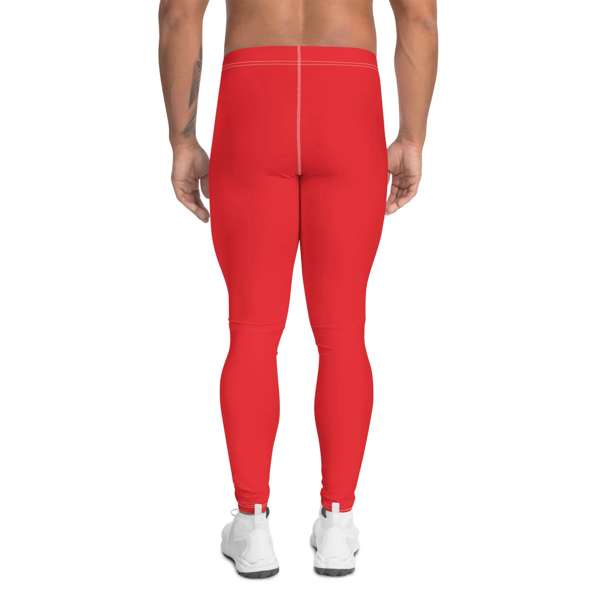 Men's Urban Fitness: Solid Color Athletic Leggings - Scarlet