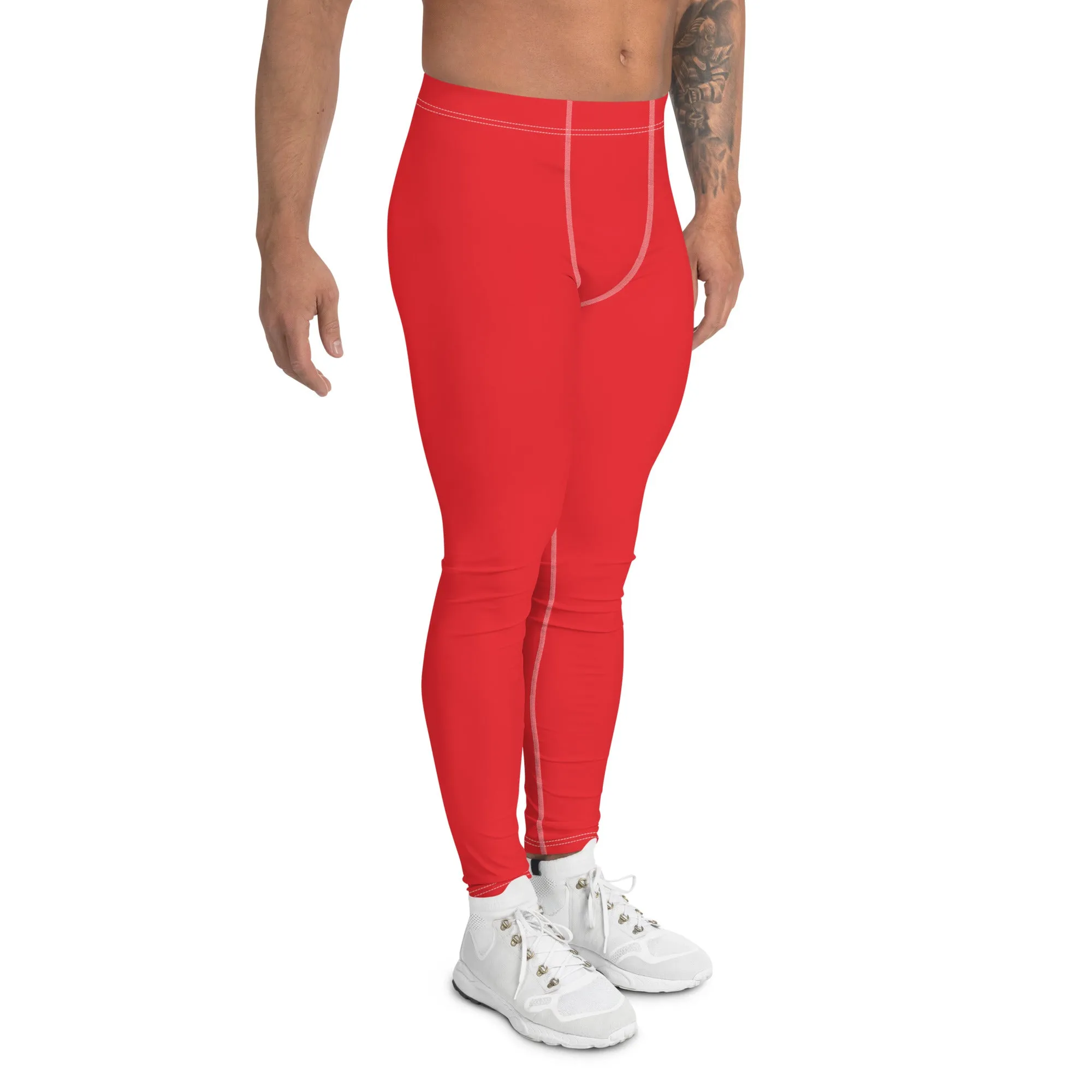 Men's Urban Fitness: Solid Color Athletic Leggings - Scarlet