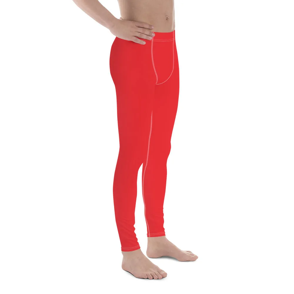 Men's Urban Fitness: Solid Color Athletic Leggings - Scarlet