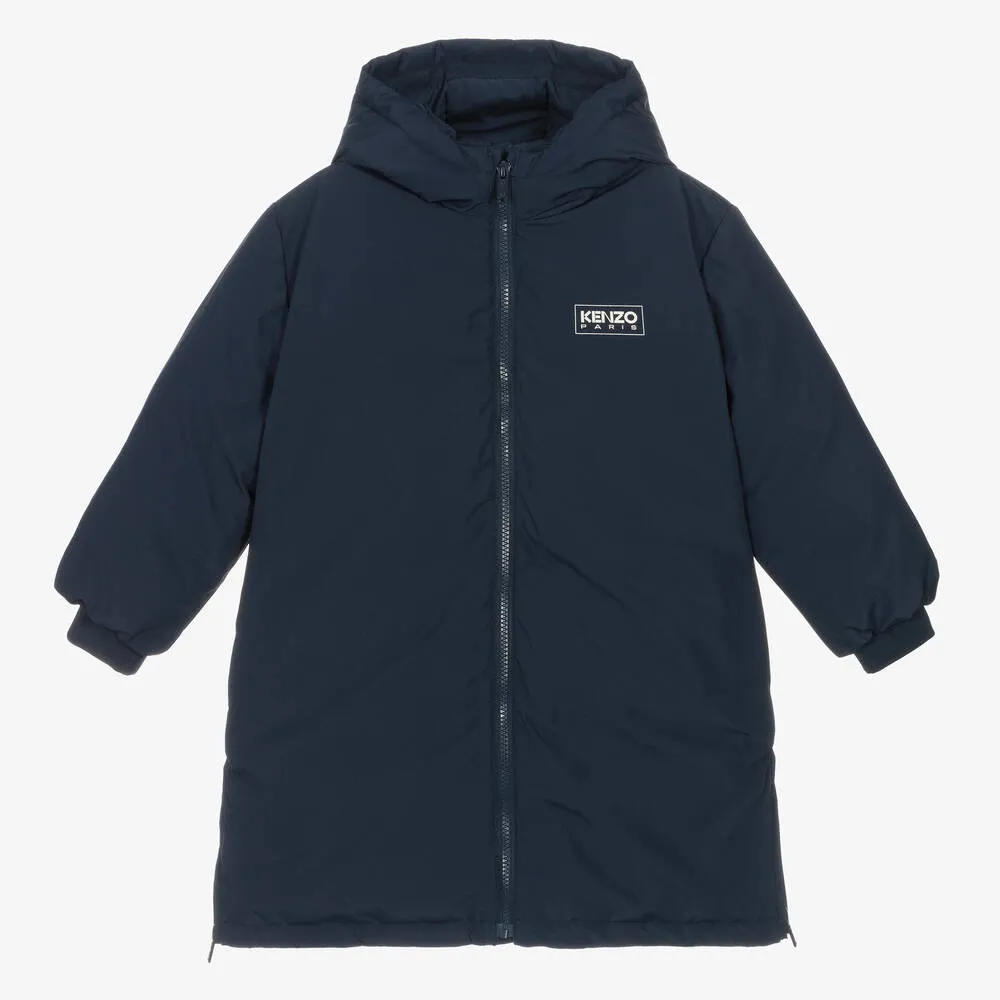 Navy Blue Hooded Down Coat