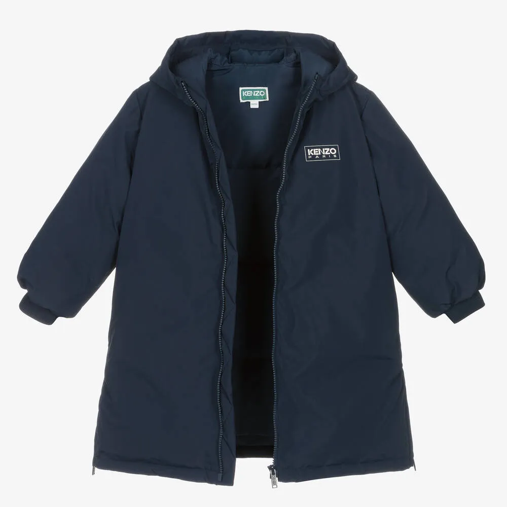 Navy Blue Hooded Down Coat