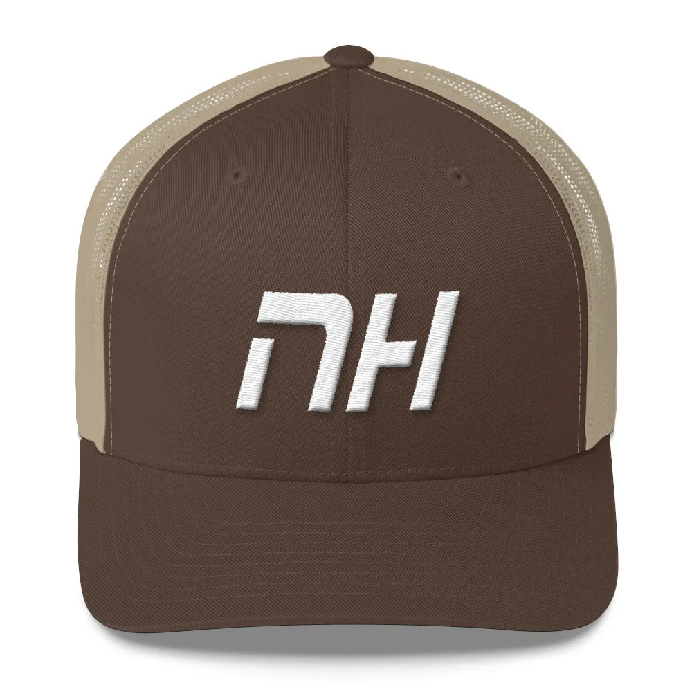 New Hampshire - Mesh Back Trucker Cap - White Embroidery - NH - Many Hat Color Options Available