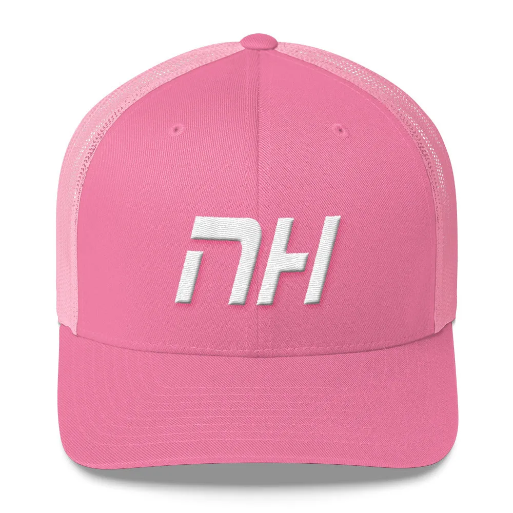 New Hampshire - Mesh Back Trucker Cap - White Embroidery - NH - Many Hat Color Options Available