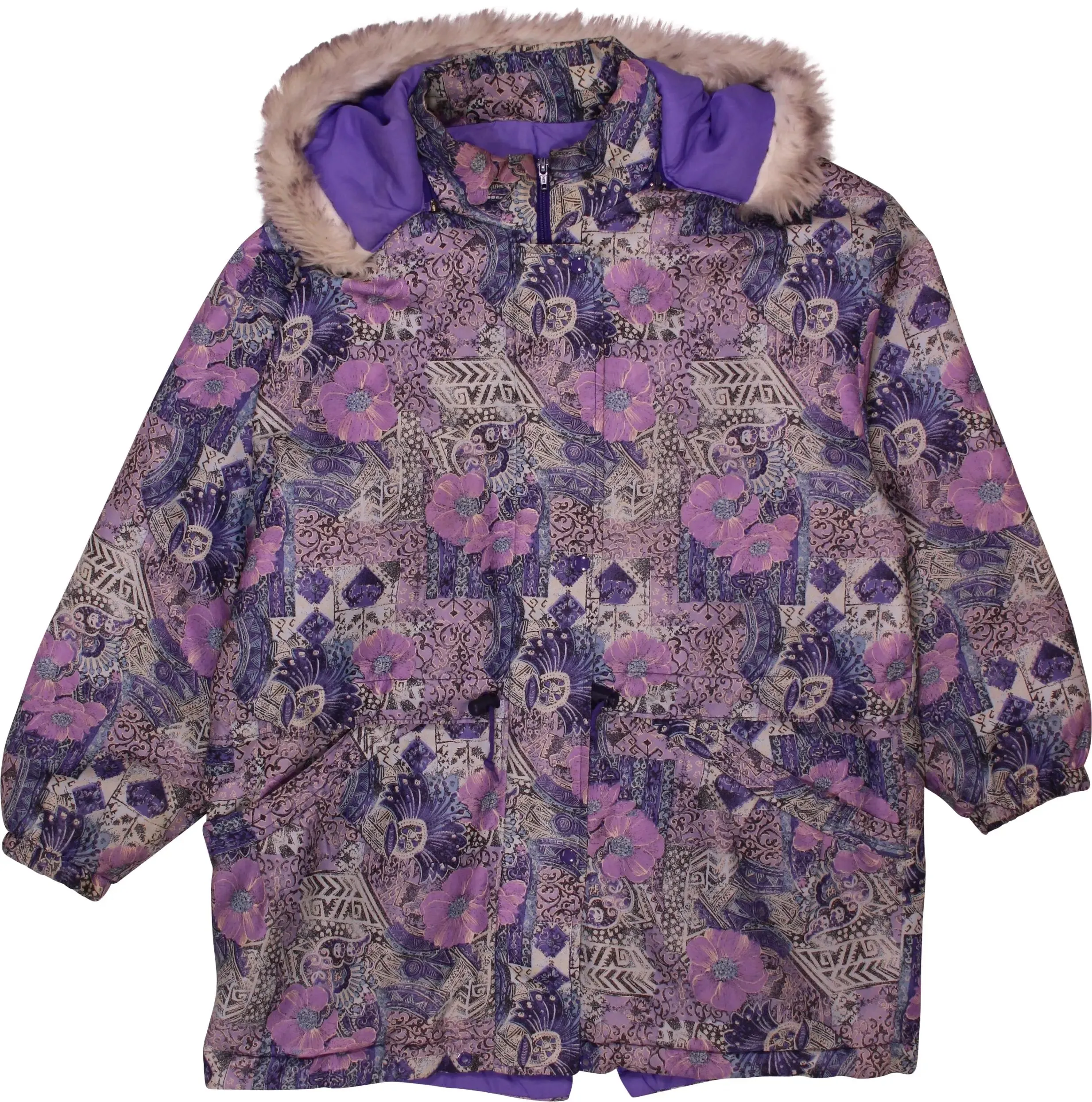 Purple Floral Puffer Coat | ThriftTale