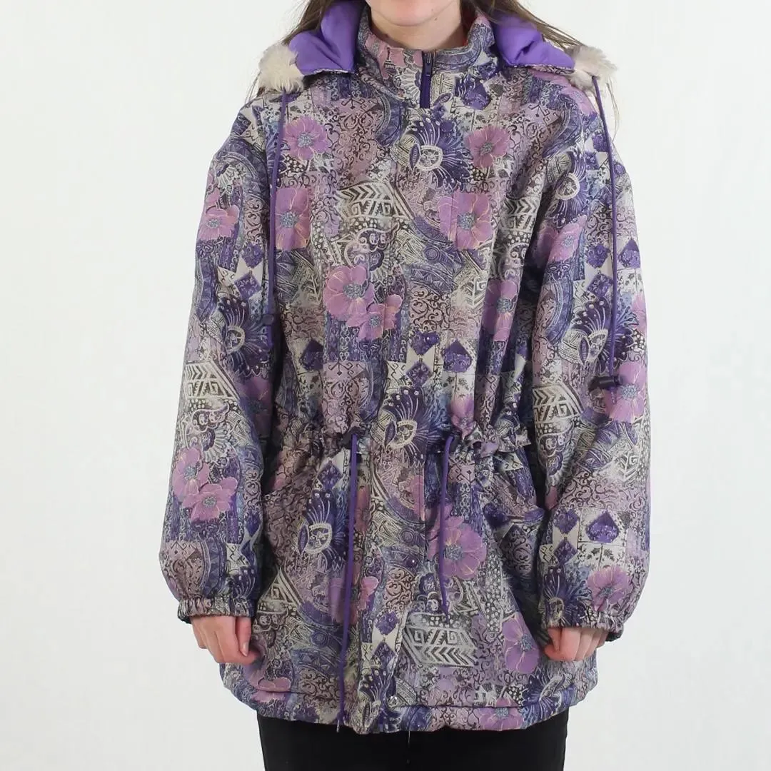 Purple Floral Puffer Coat | ThriftTale