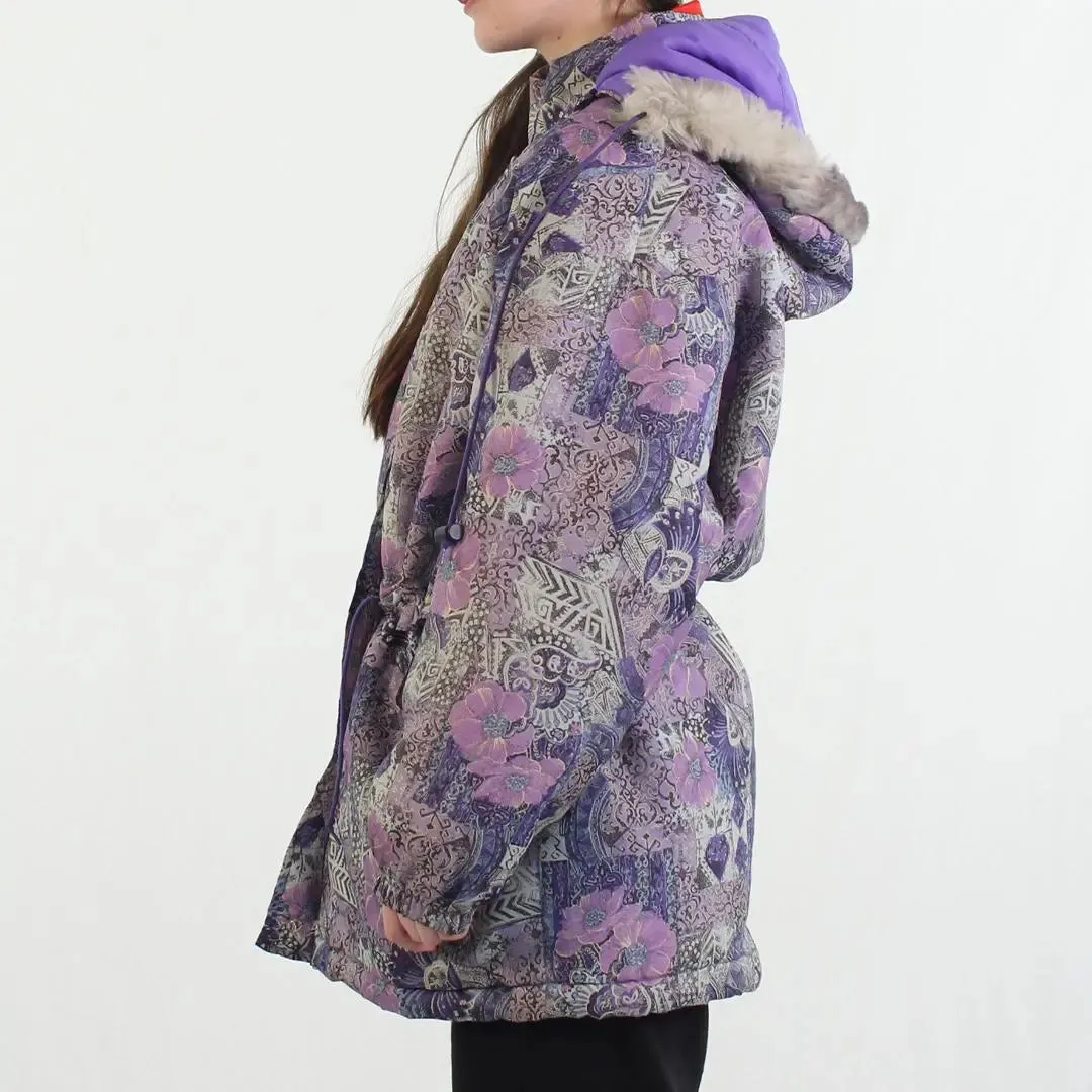 Purple Floral Puffer Coat | ThriftTale