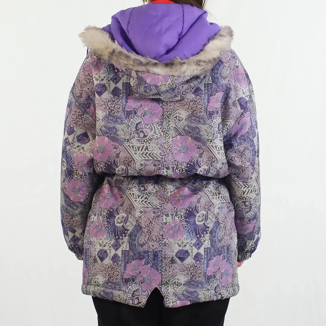 Purple Floral Puffer Coat | ThriftTale