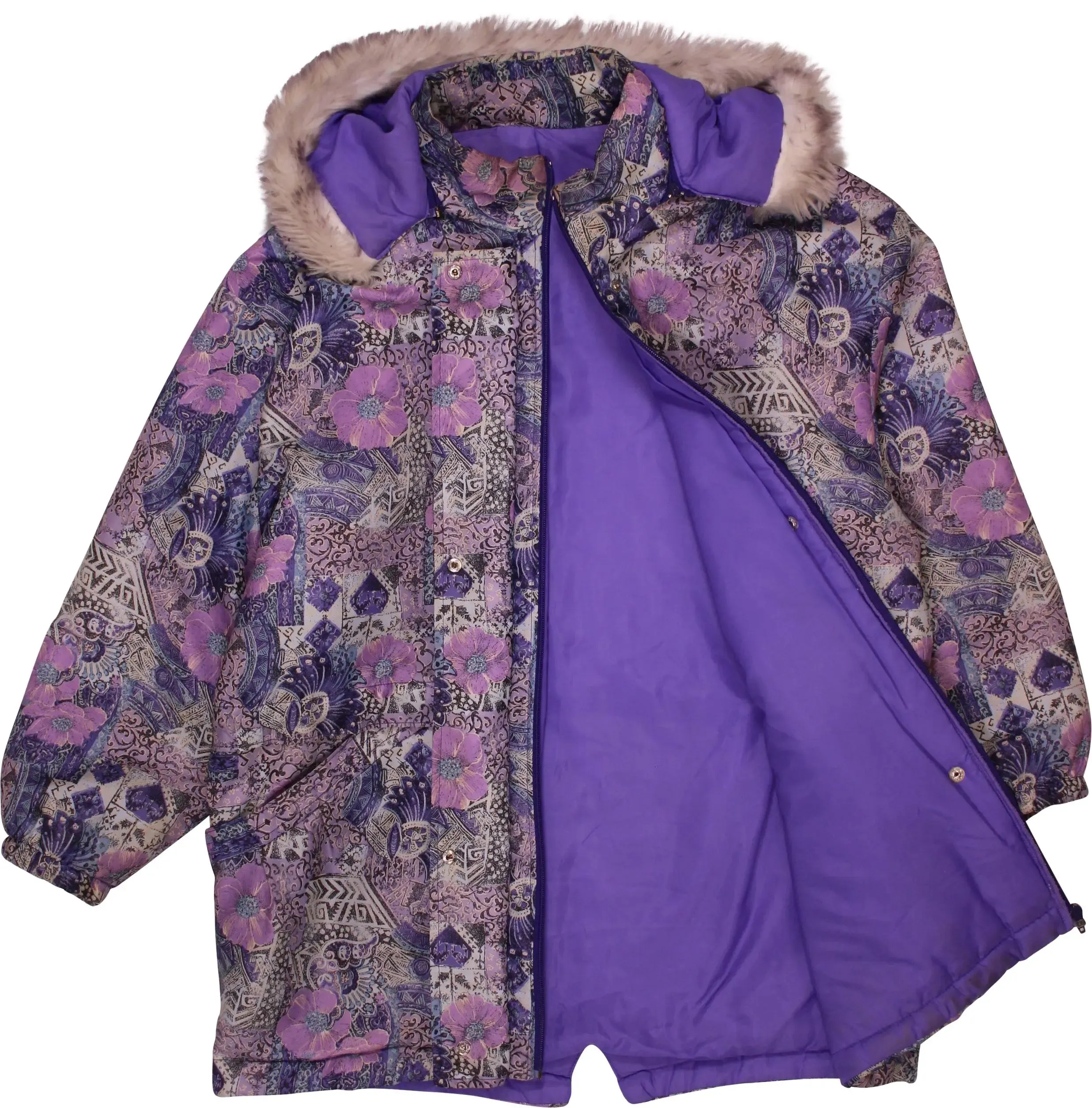 Purple Floral Puffer Coat | ThriftTale