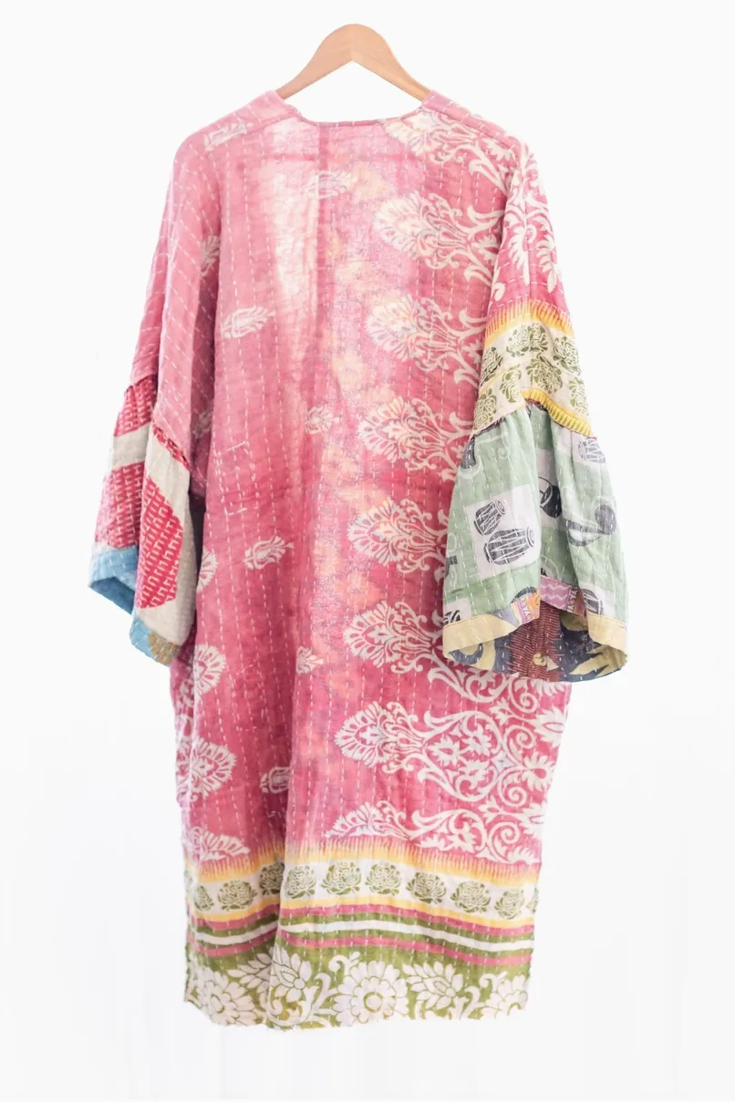 Reversible Kantha Kaftan Midi Robe- Multi