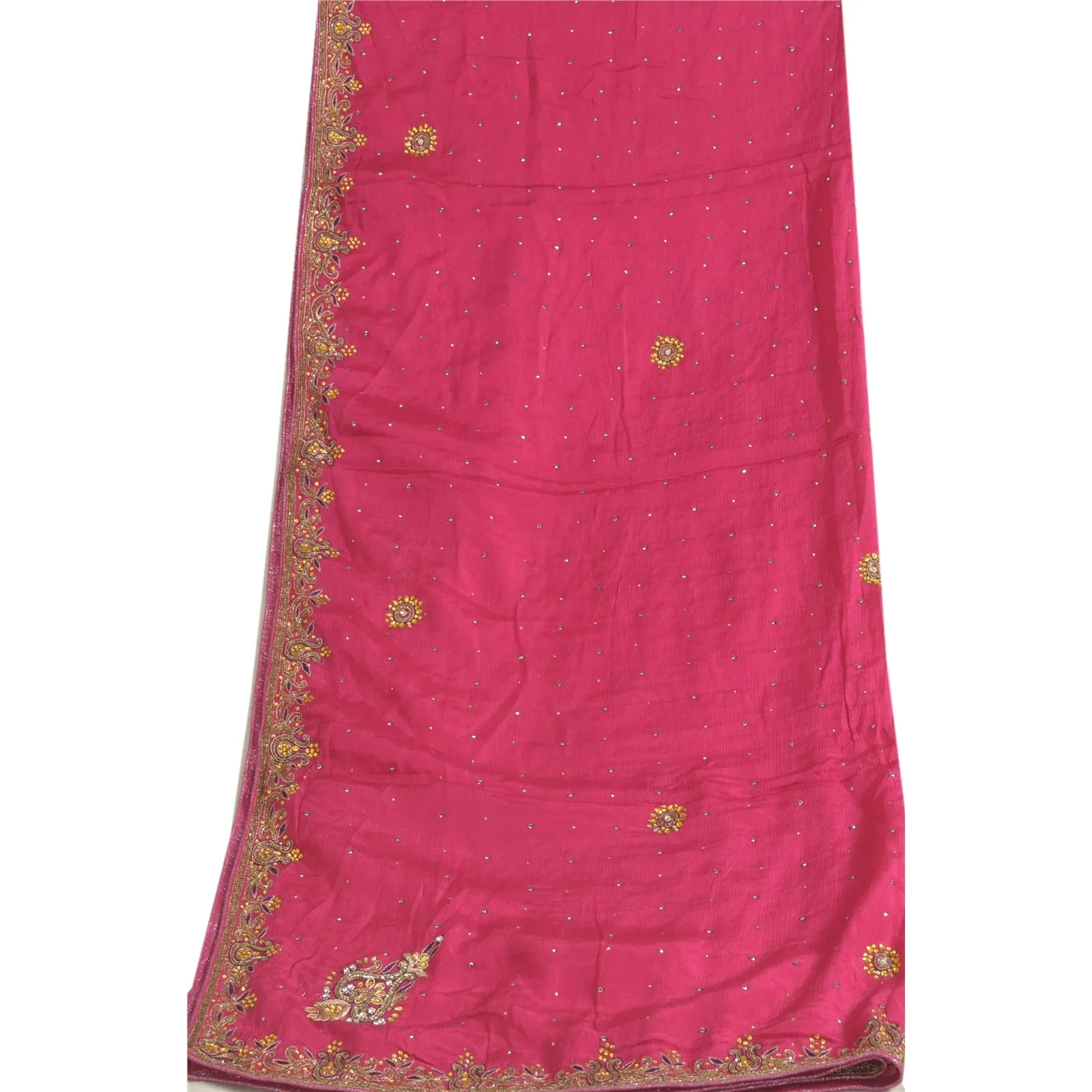 Sanskriti Vintage Dupatta Pink Long Stole Pure Silk Veil Hand Beaded Scarves