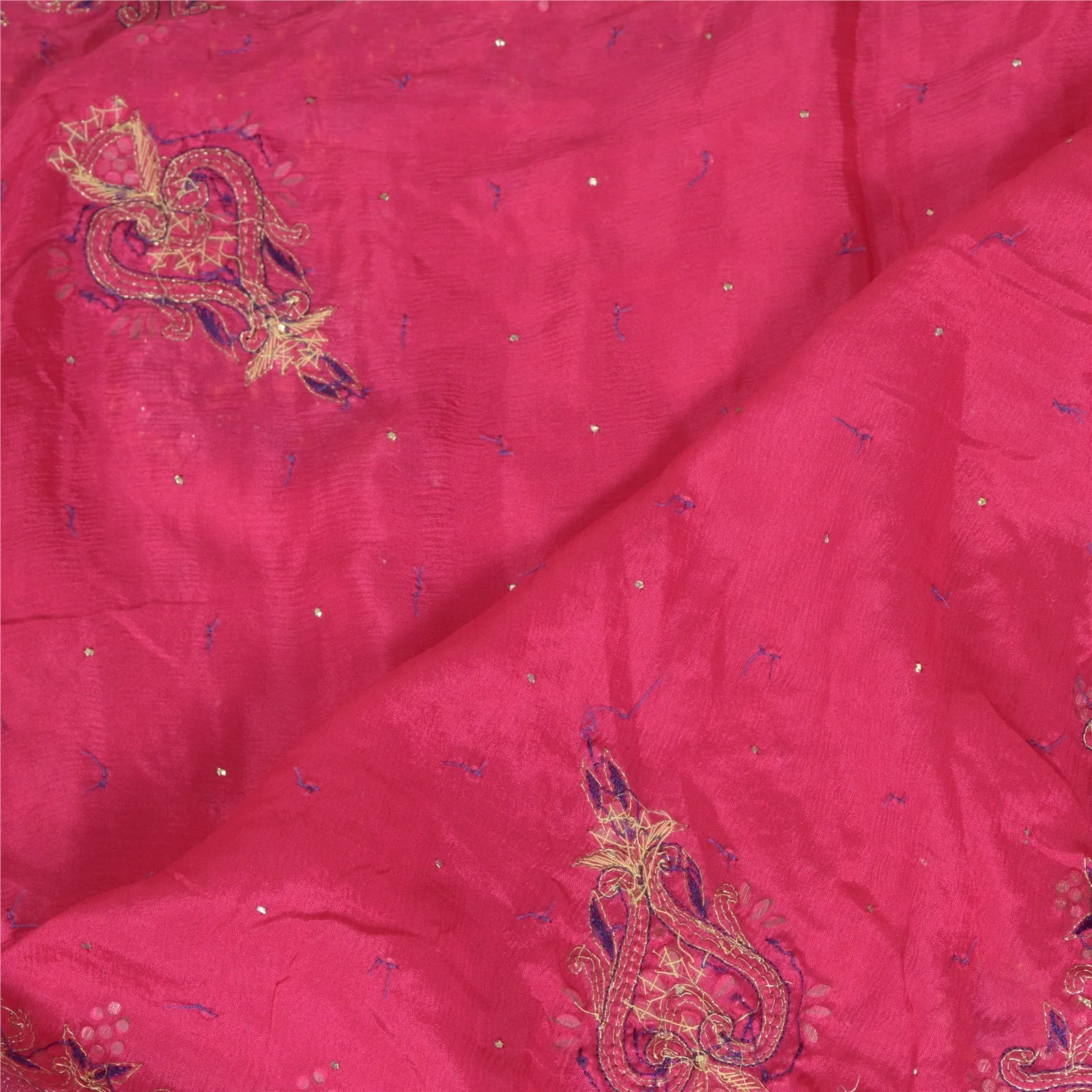 Sanskriti Vintage Dupatta Pink Long Stole Pure Silk Veil Hand Beaded Scarves