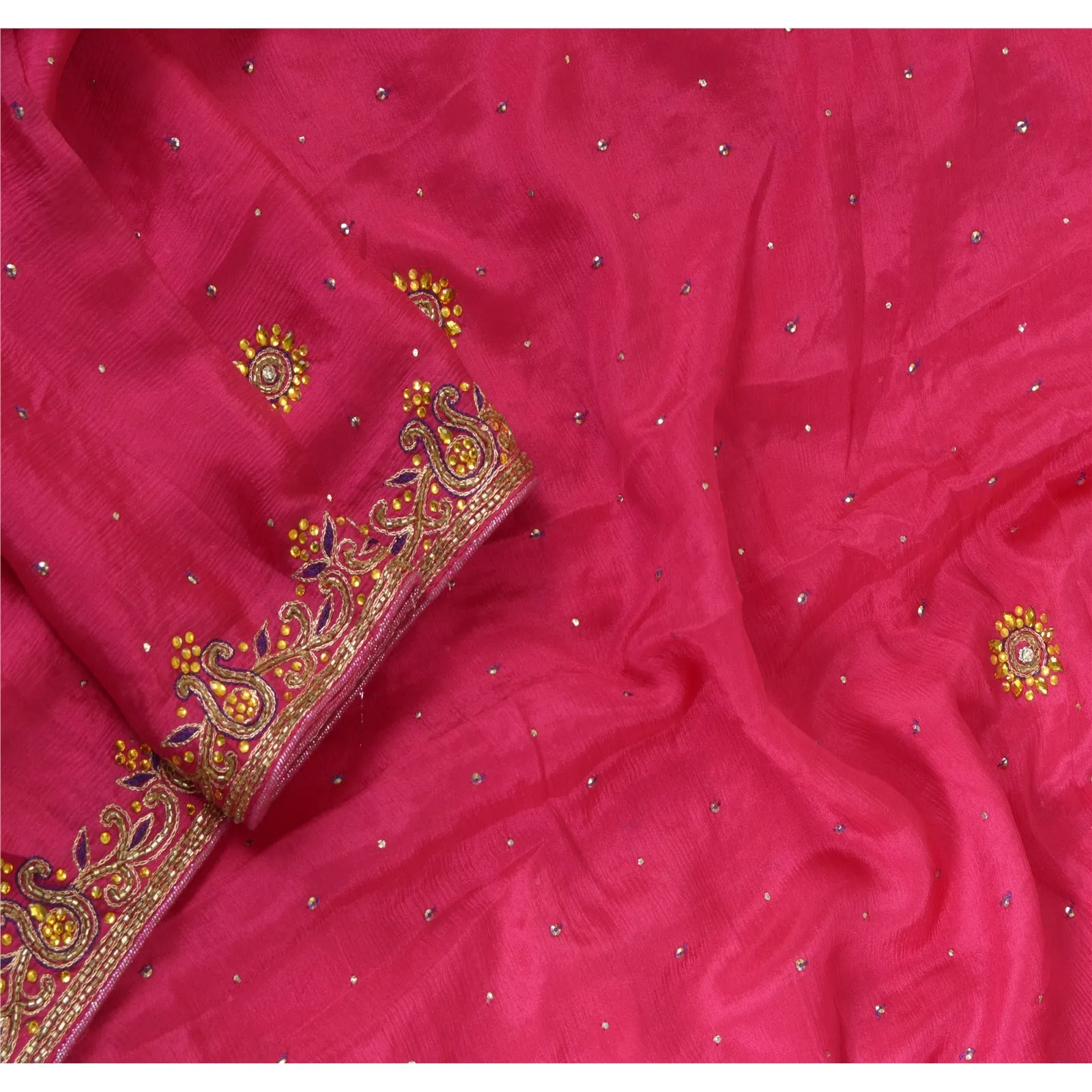 Sanskriti Vintage Dupatta Pink Long Stole Pure Silk Veil Hand Beaded Scarves