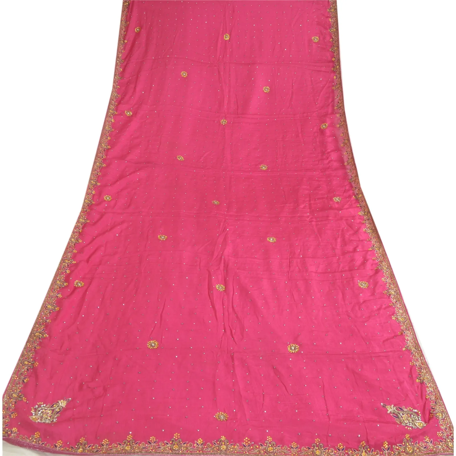 Sanskriti Vintage Dupatta Pink Long Stole Pure Silk Veil Hand Beaded Scarves