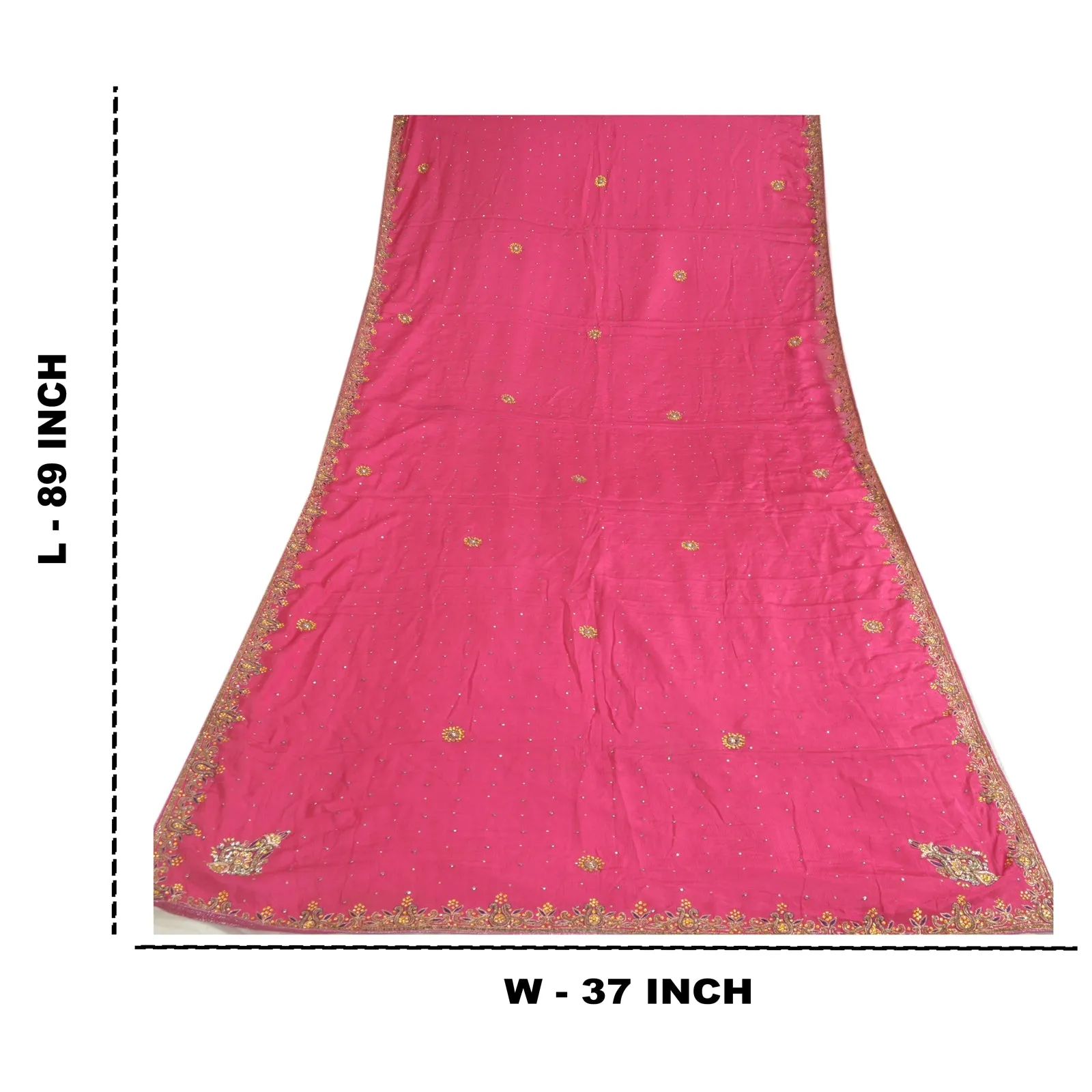 Sanskriti Vintage Dupatta Pink Long Stole Pure Silk Veil Hand Beaded Scarves