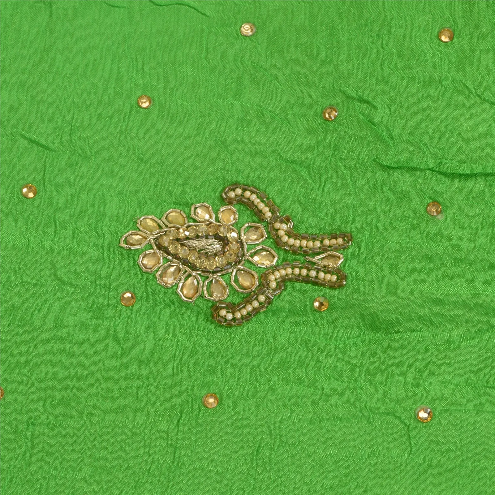 Sanskriti Vintage Green Long Dupatta Stole 100% Pure Silk Hand Beaded Scarves