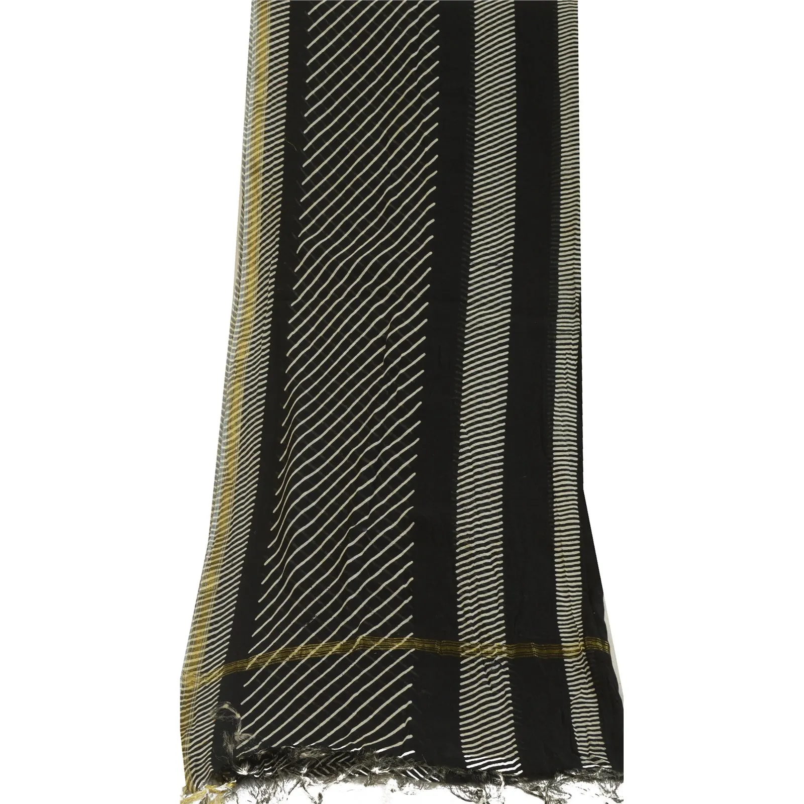 Sanskriti Vintage Long Black Dupatta/Stole Pure Chanderi Silk Printed Scarves