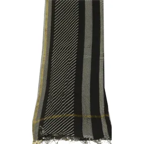 Sanskriti Vintage Long Black Dupatta/Stole Pure Chanderi Silk Printed Scarves