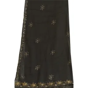 Sanskriti Vintage Long Black Dupatta/Stole Pure Chiffon Silk Hand Beaded Scarves