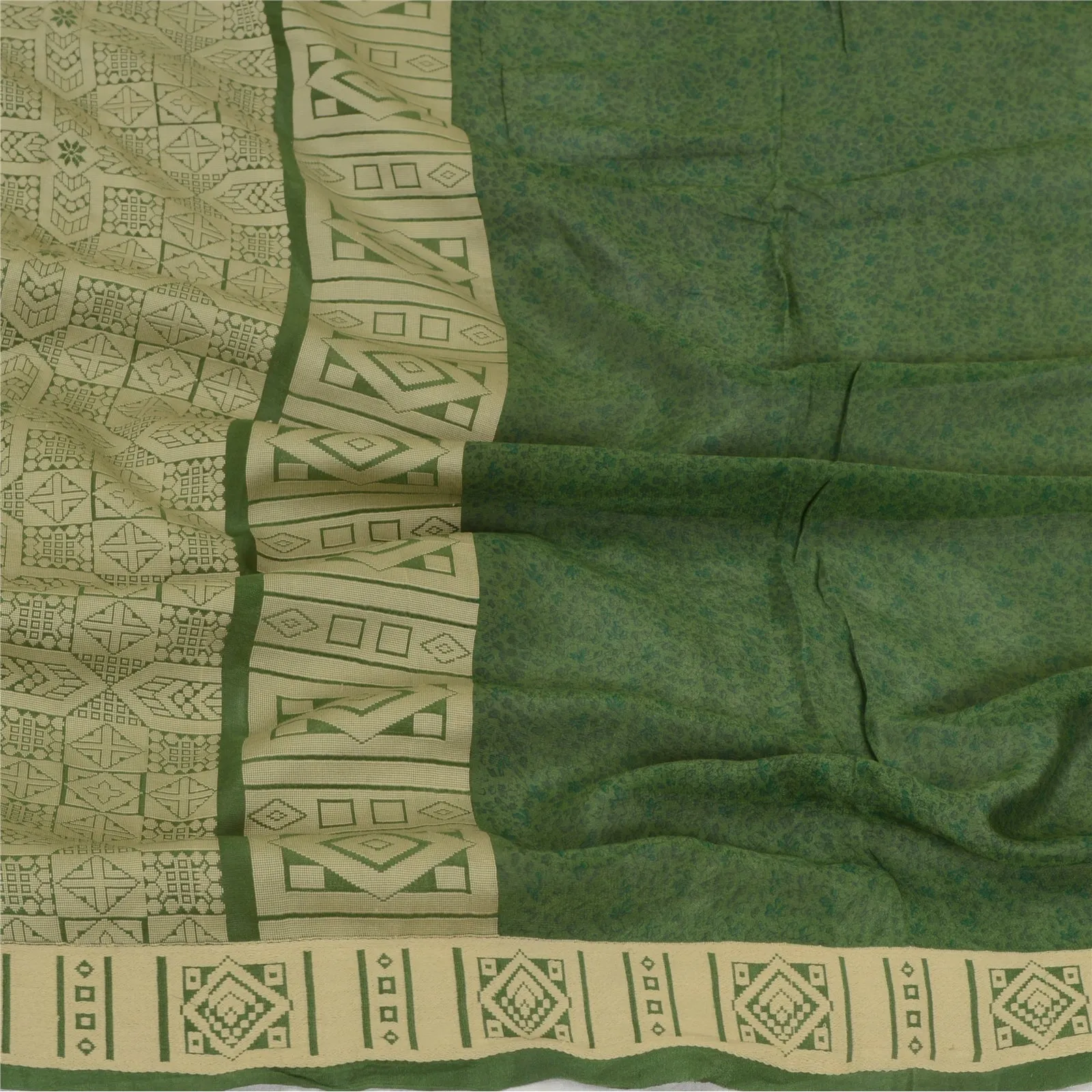 Sanskriti Vintage Long Dupatta Stole 100% Pure Silk Green Woven Wrap Scarves