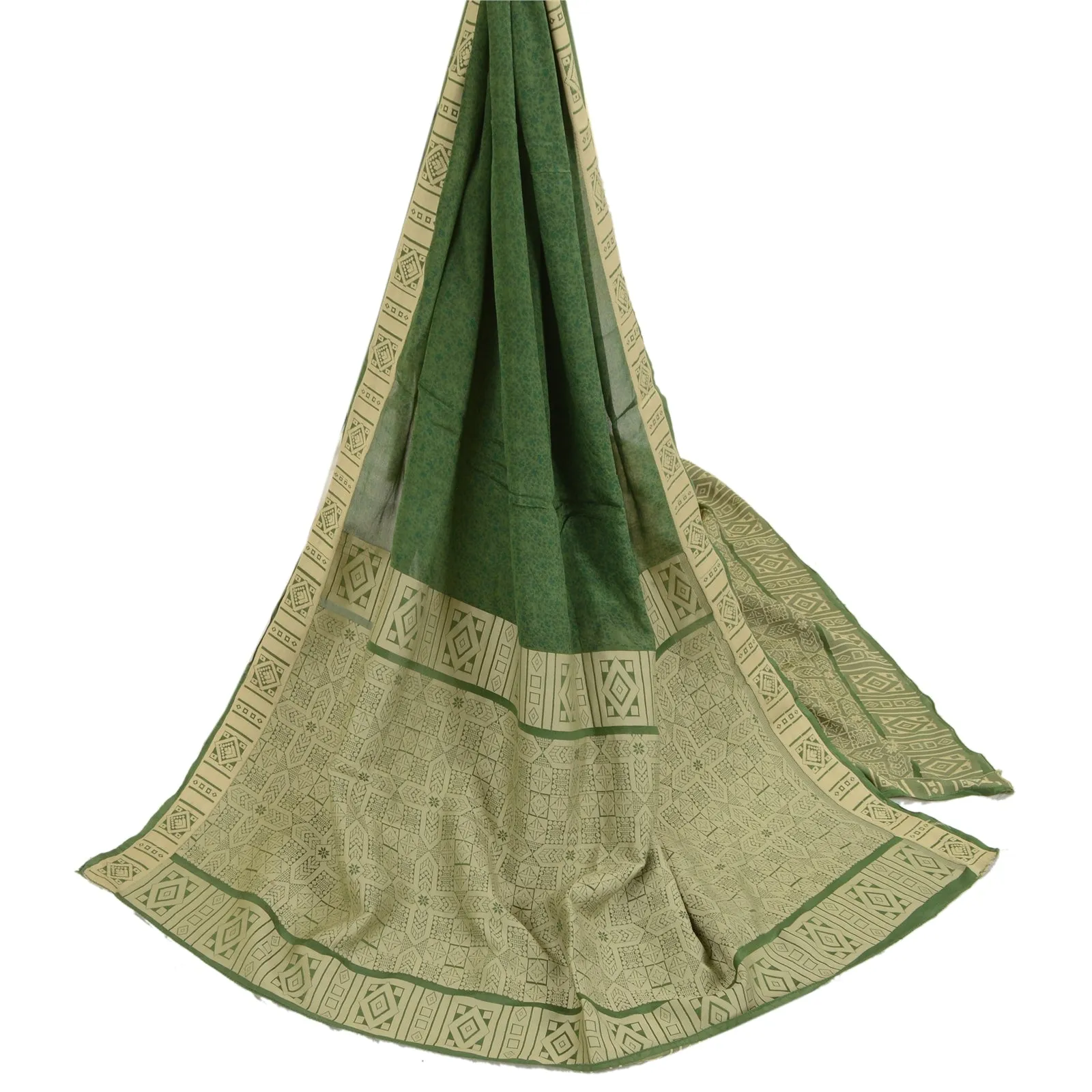 Sanskriti Vintage Long Dupatta Stole 100% Pure Silk Green Woven Wrap Scarves