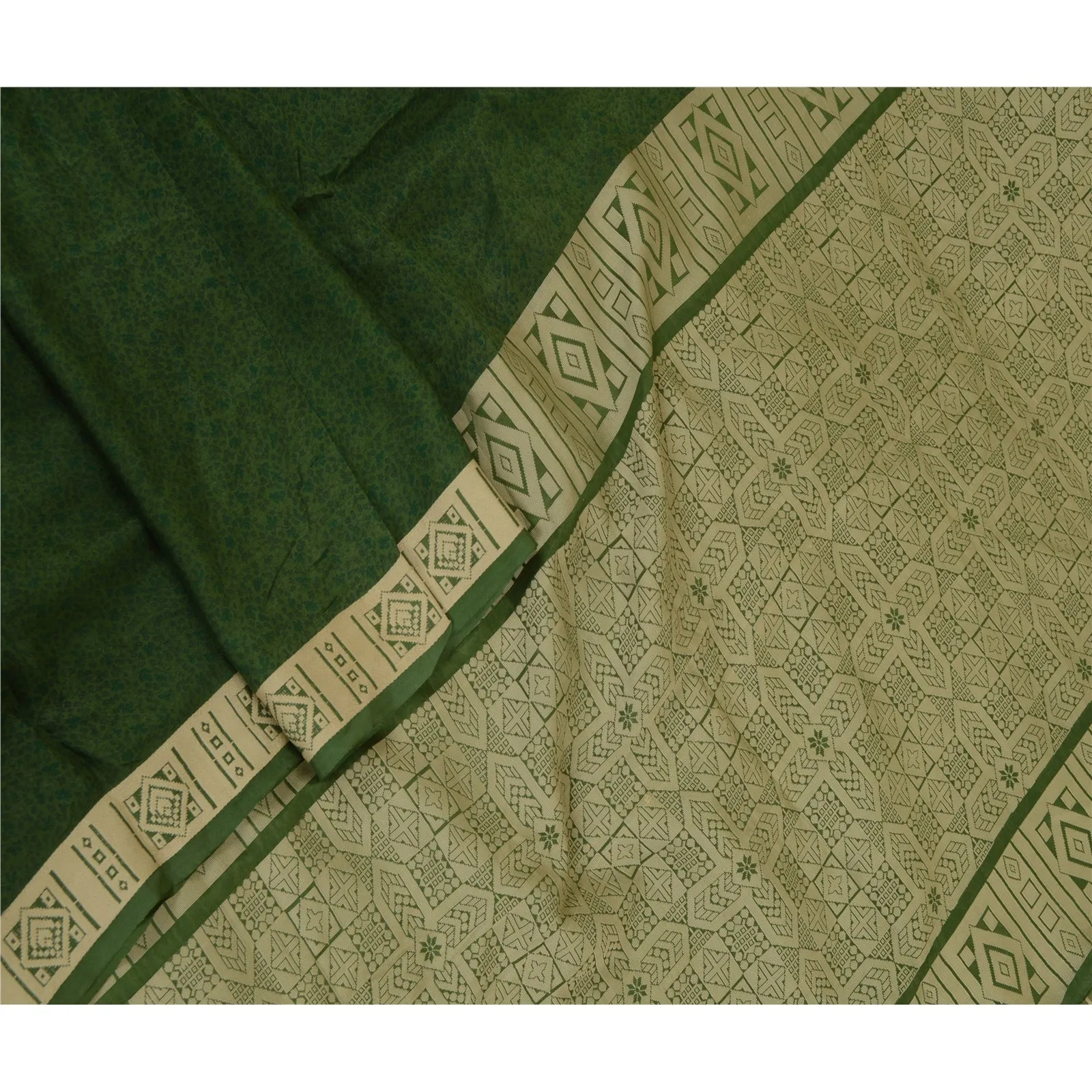 Sanskriti Vintage Long Dupatta Stole 100% Pure Silk Green Woven Wrap Scarves