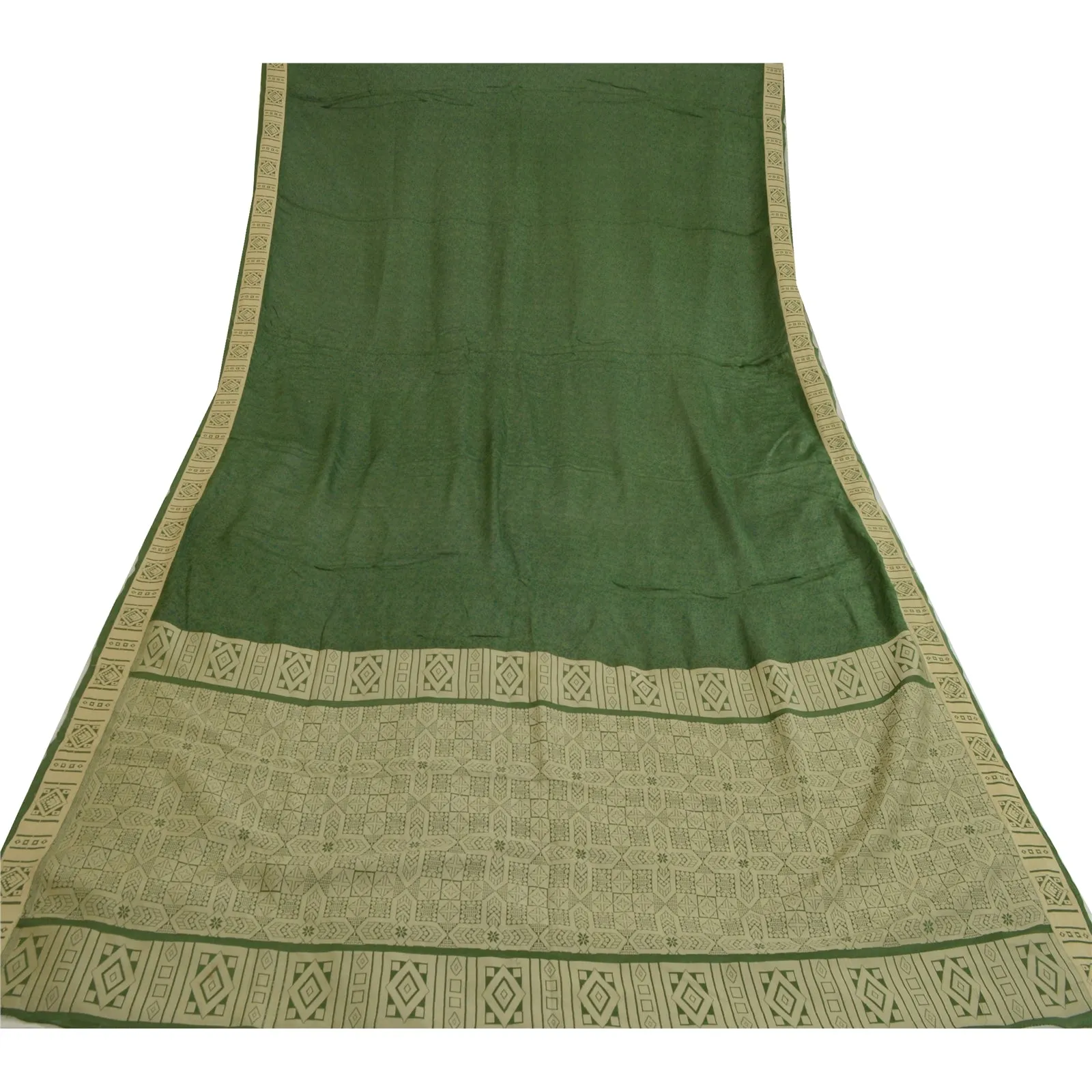 Sanskriti Vintage Long Dupatta Stole 100% Pure Silk Green Woven Wrap Scarves