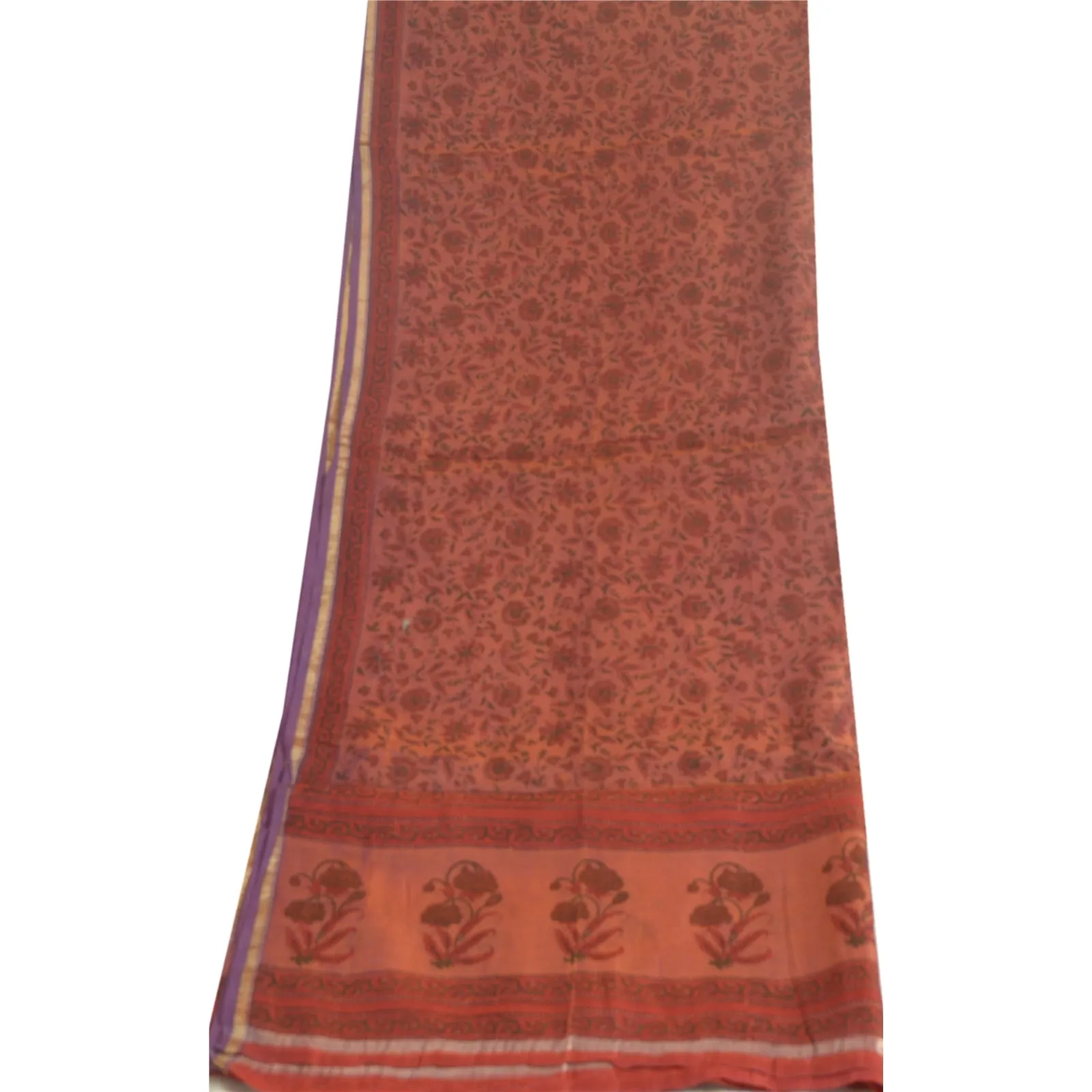 Sanskriti Vintage Long Dupatta Stole Cotton Silk Peach Hand Beaded Woven Scarves