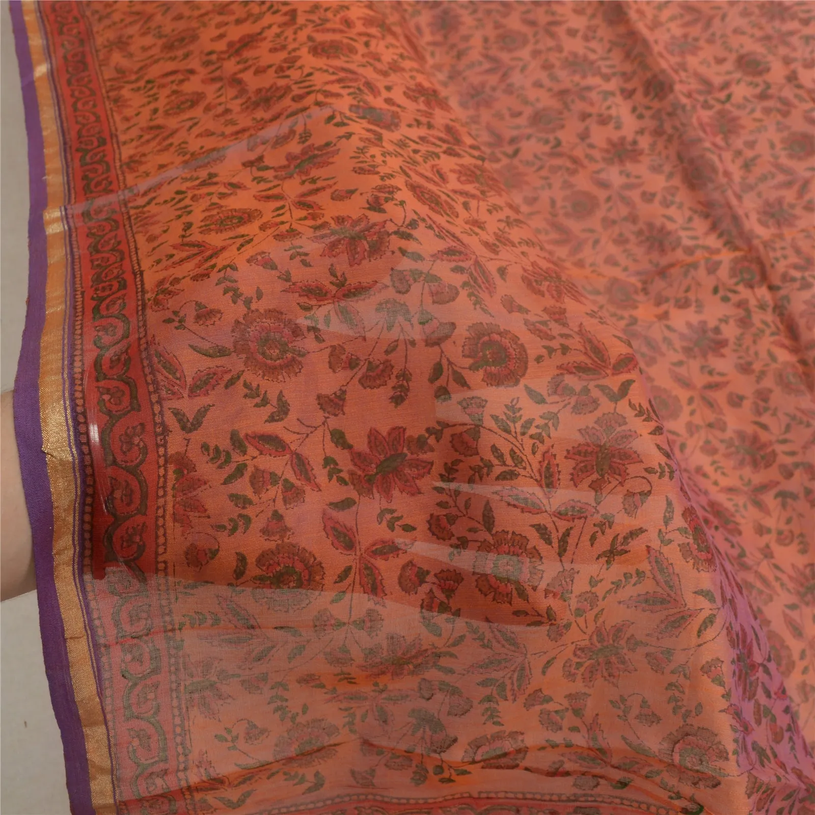 Sanskriti Vintage Long Dupatta Stole Cotton Silk Peach Hand Beaded Woven Scarves