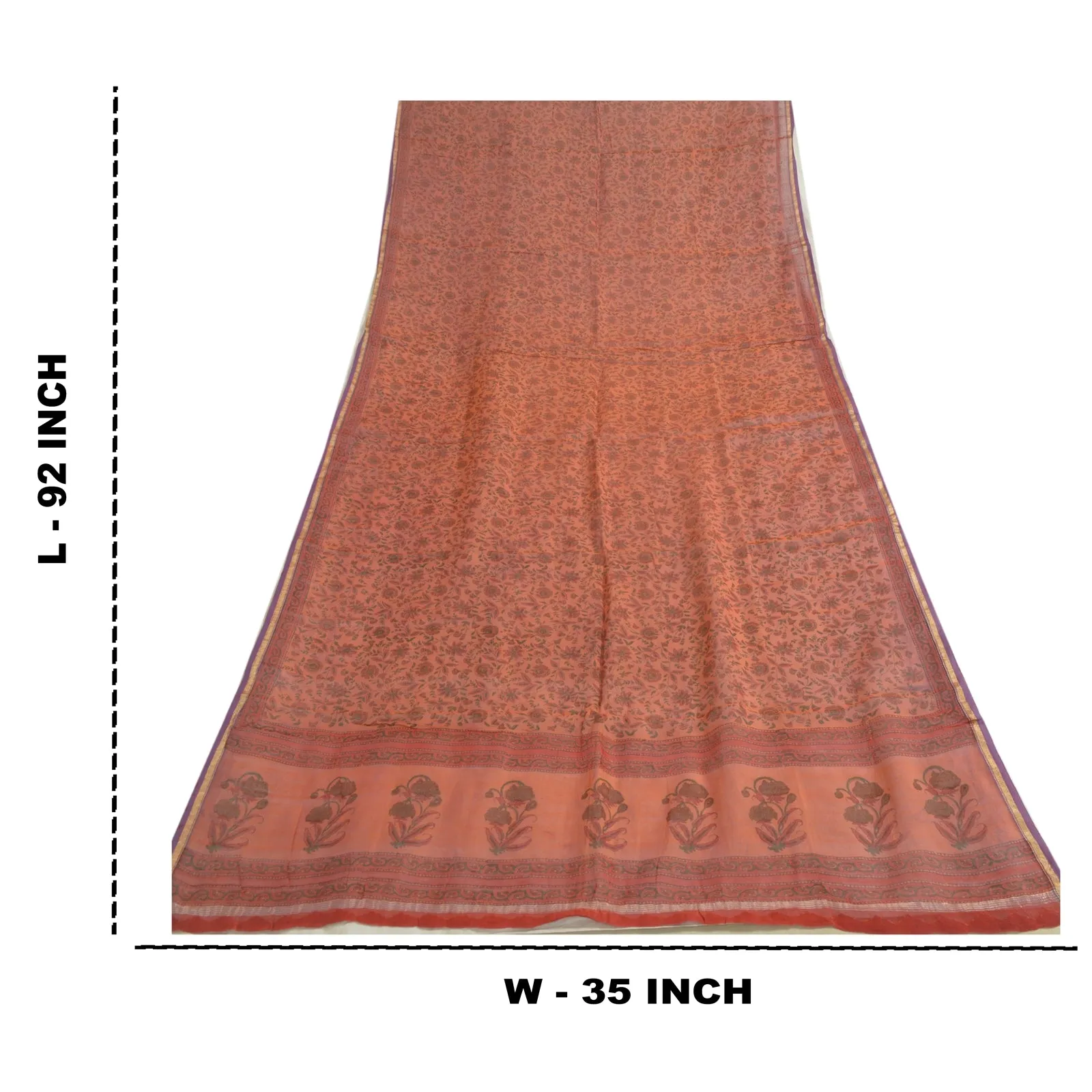 Sanskriti Vintage Long Dupatta Stole Cotton Silk Peach Hand Beaded Woven Scarves