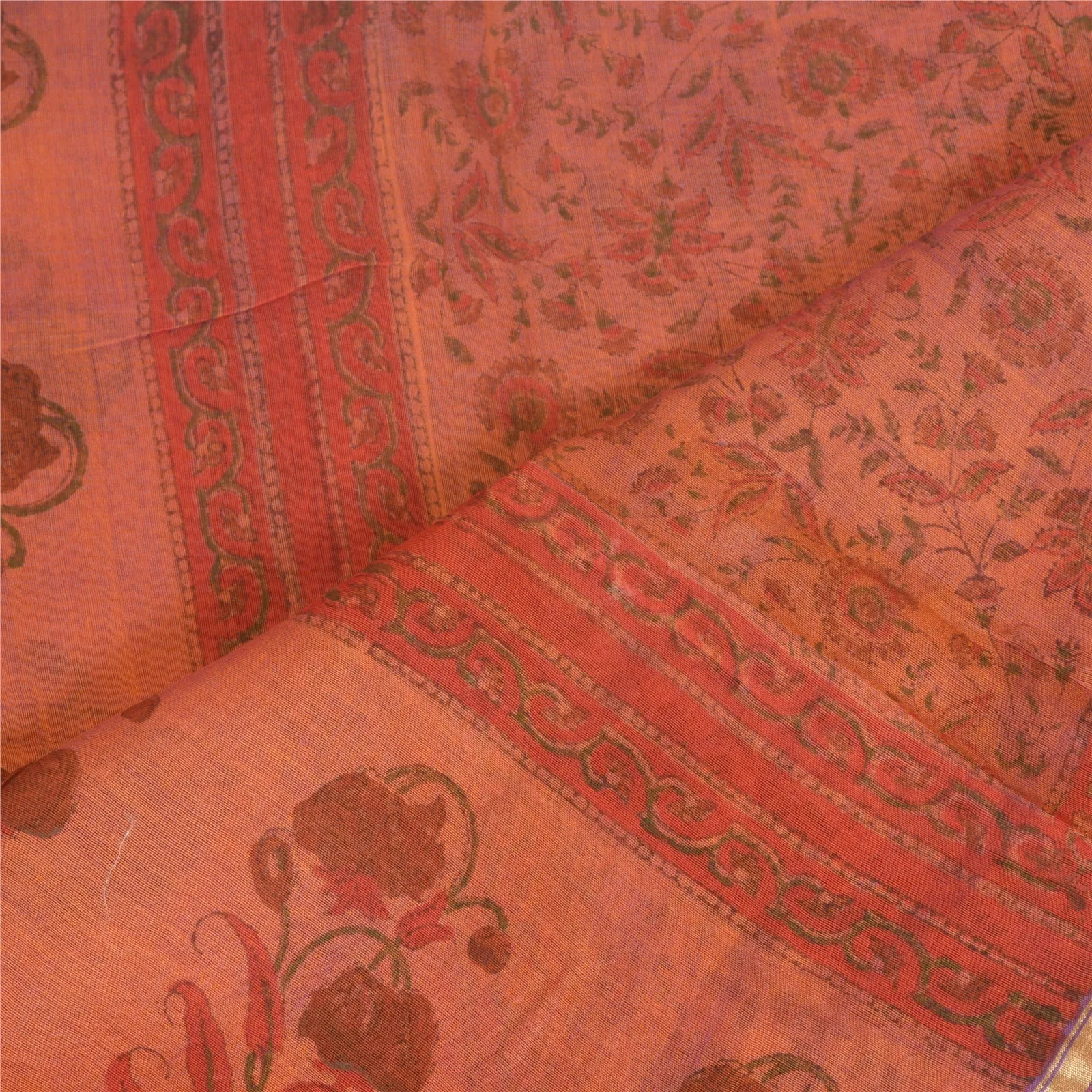 Sanskriti Vintage Long Dupatta Stole Cotton Silk Peach Hand Beaded Woven Scarves