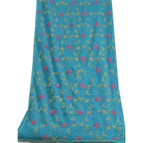 Sanskriti Vintage Long Dupatta Stole Georgette Blue Handmade Chikankari Scarves