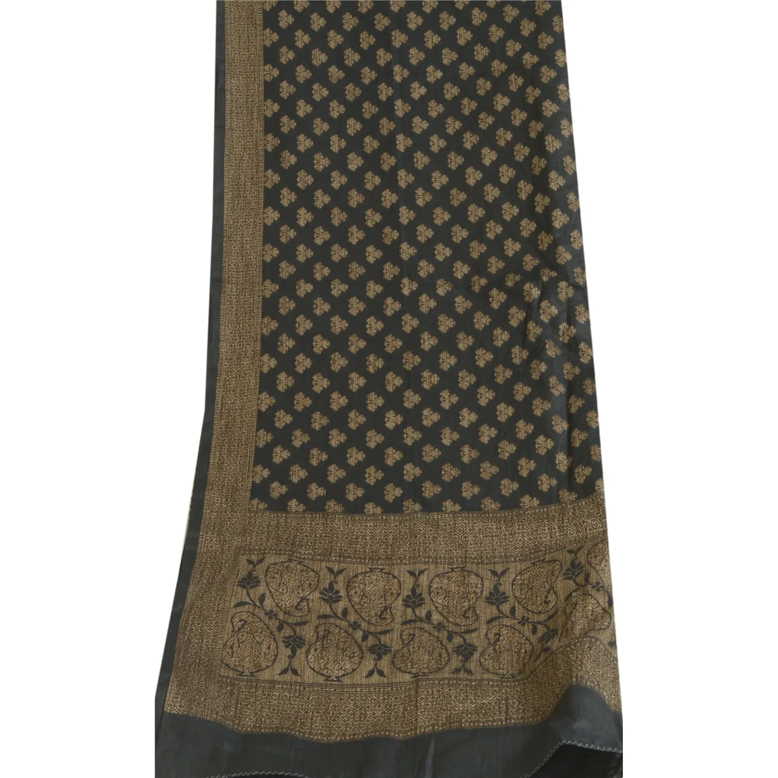 Sanskriti Vintage Long Dupatta Stole Pure Cotton Black Hijab Woven Scarves