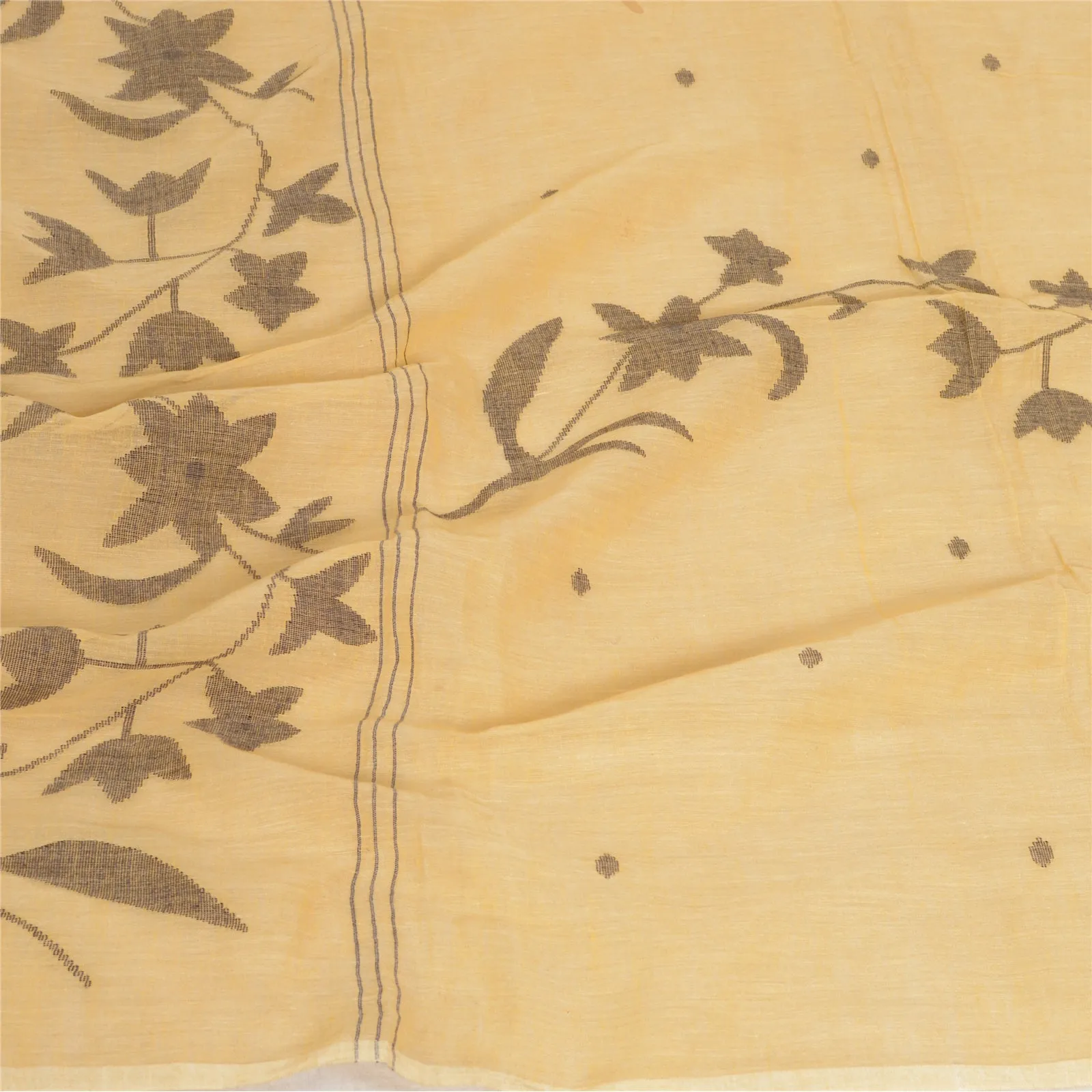 Sanskriti Vintage Long Dupatta Stole Pure Cotton Cream Hand-Woven Tant Scarves