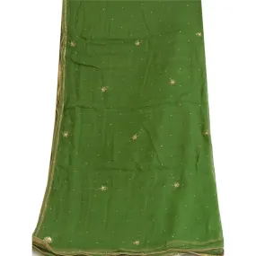 Sanskriti Vintage Long Green Dupatta/Stole Pure Chiffon Silk Hand Beaded Scarves