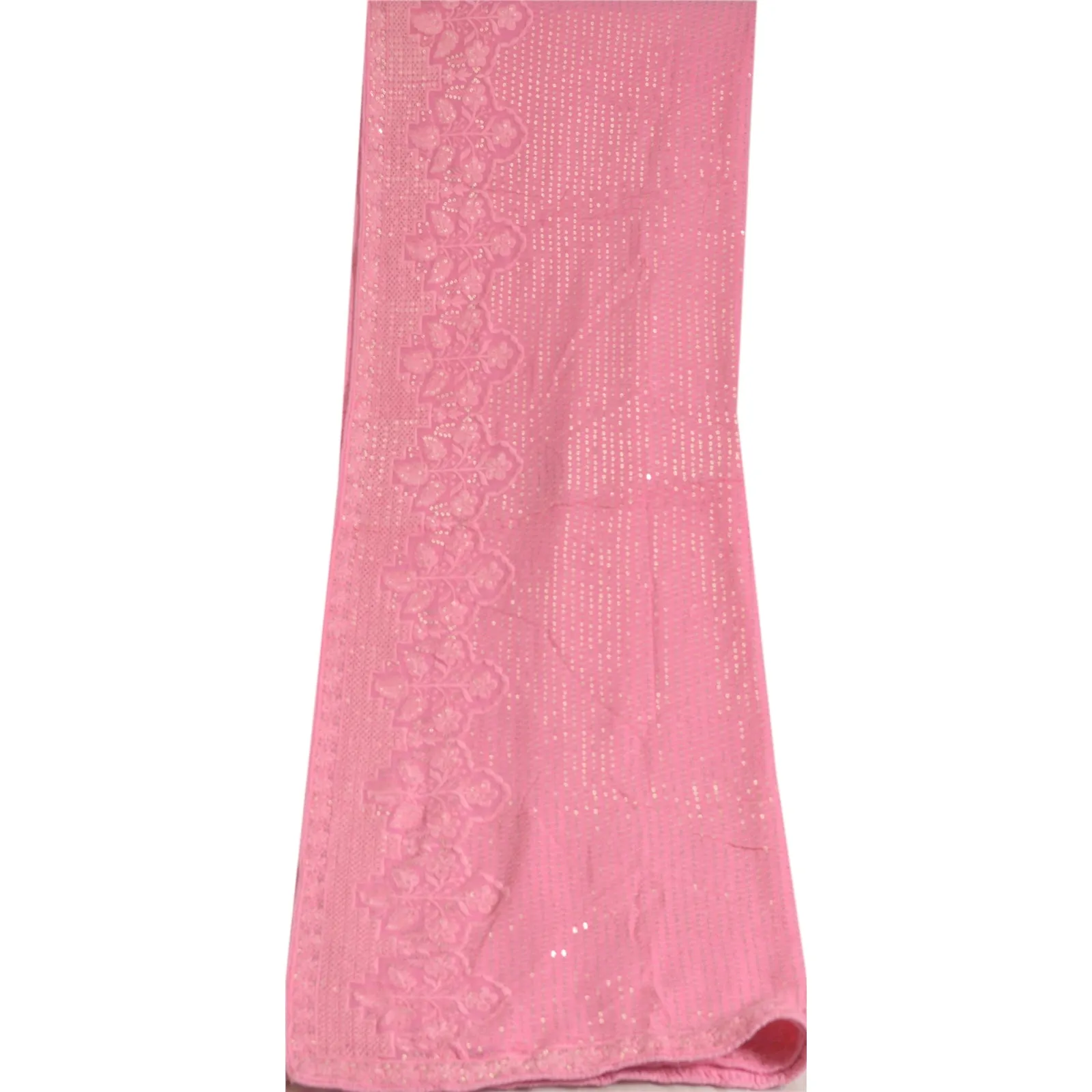 Sanskriti Vintage Long Pink Dupatta/Stole Georgette Hijab Embroidered Scarves