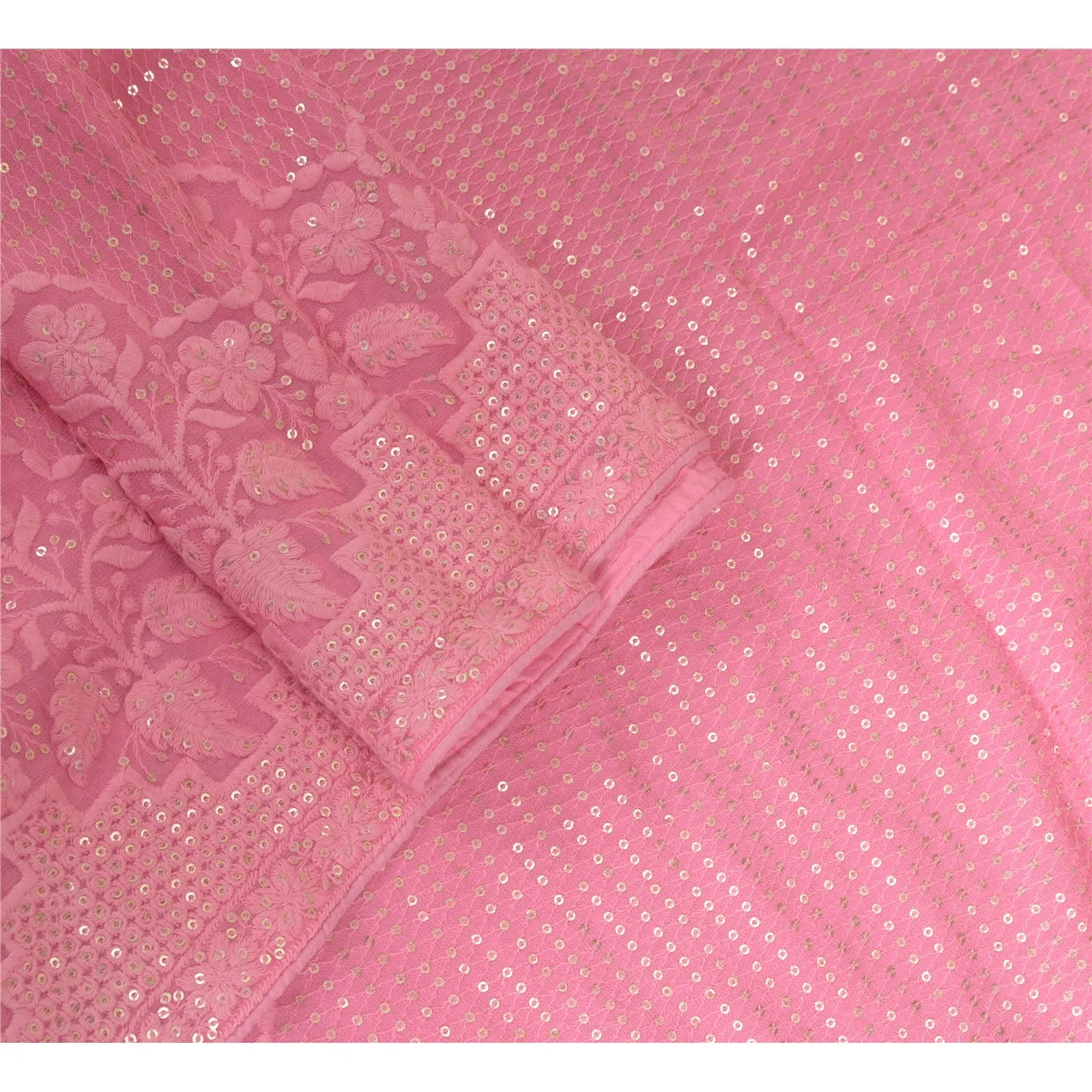 Sanskriti Vintage Long Pink Dupatta/Stole Georgette Hijab Embroidered Scarves