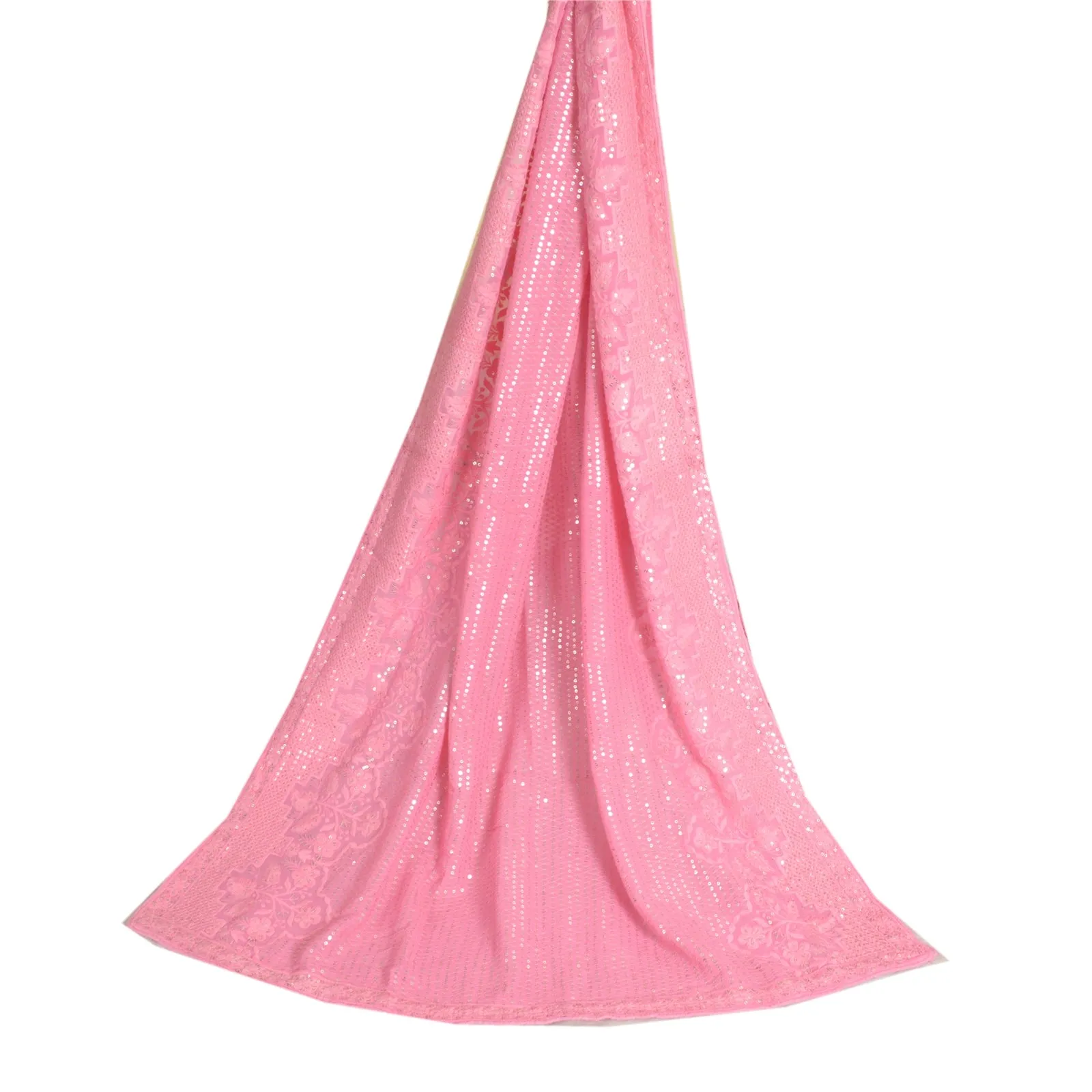 Sanskriti Vintage Long Pink Dupatta/Stole Georgette Hijab Embroidered Scarves