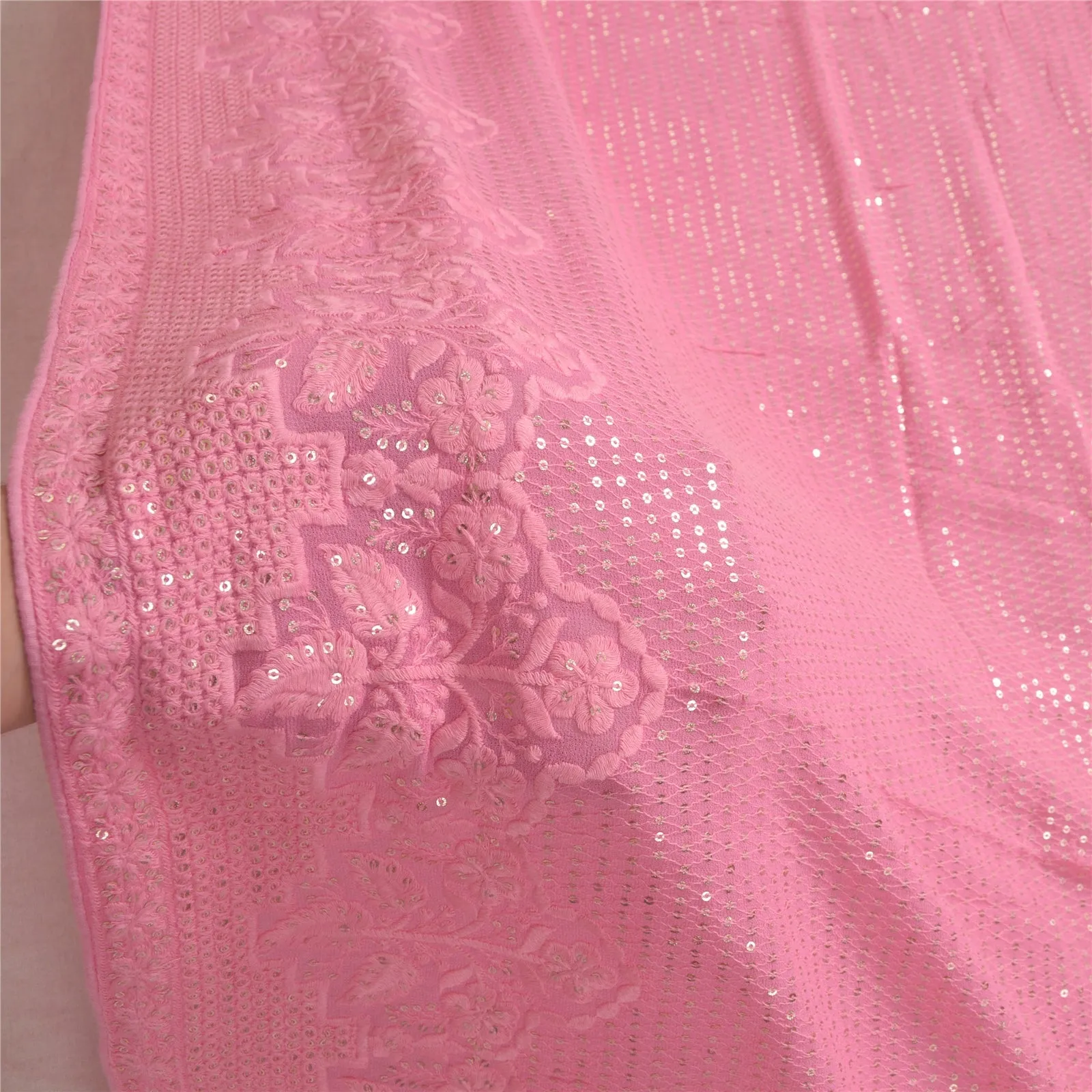 Sanskriti Vintage Long Pink Dupatta/Stole Georgette Hijab Embroidered Scarves