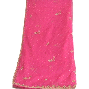 Sanskriti Vintage Long Pink Dupatta/Stole Pure Chiffon Silk Hand Beaded Scarves