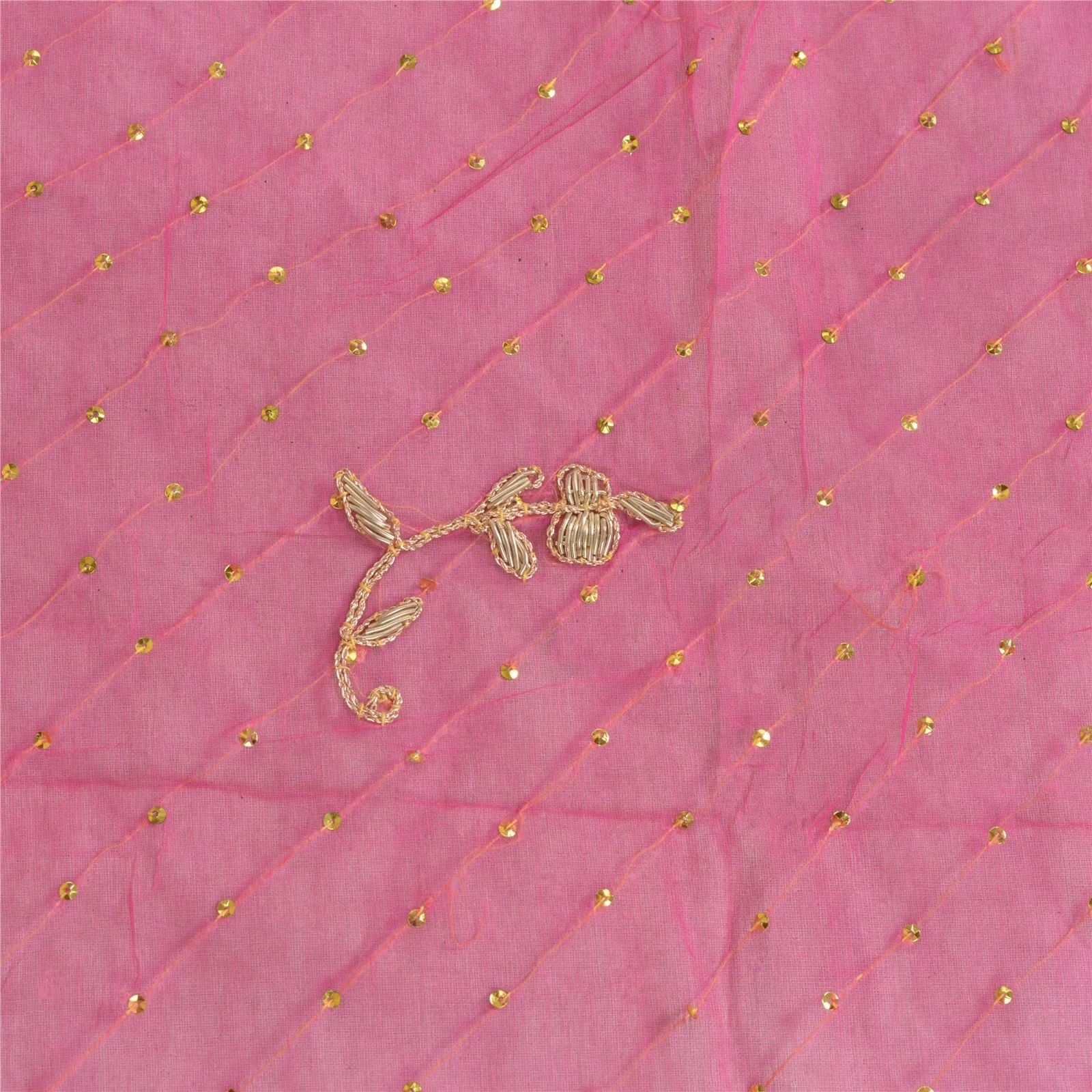 Sanskriti Vintage Long Pink Dupatta/Stole Pure Chiffon Silk Hand Beaded Scarves