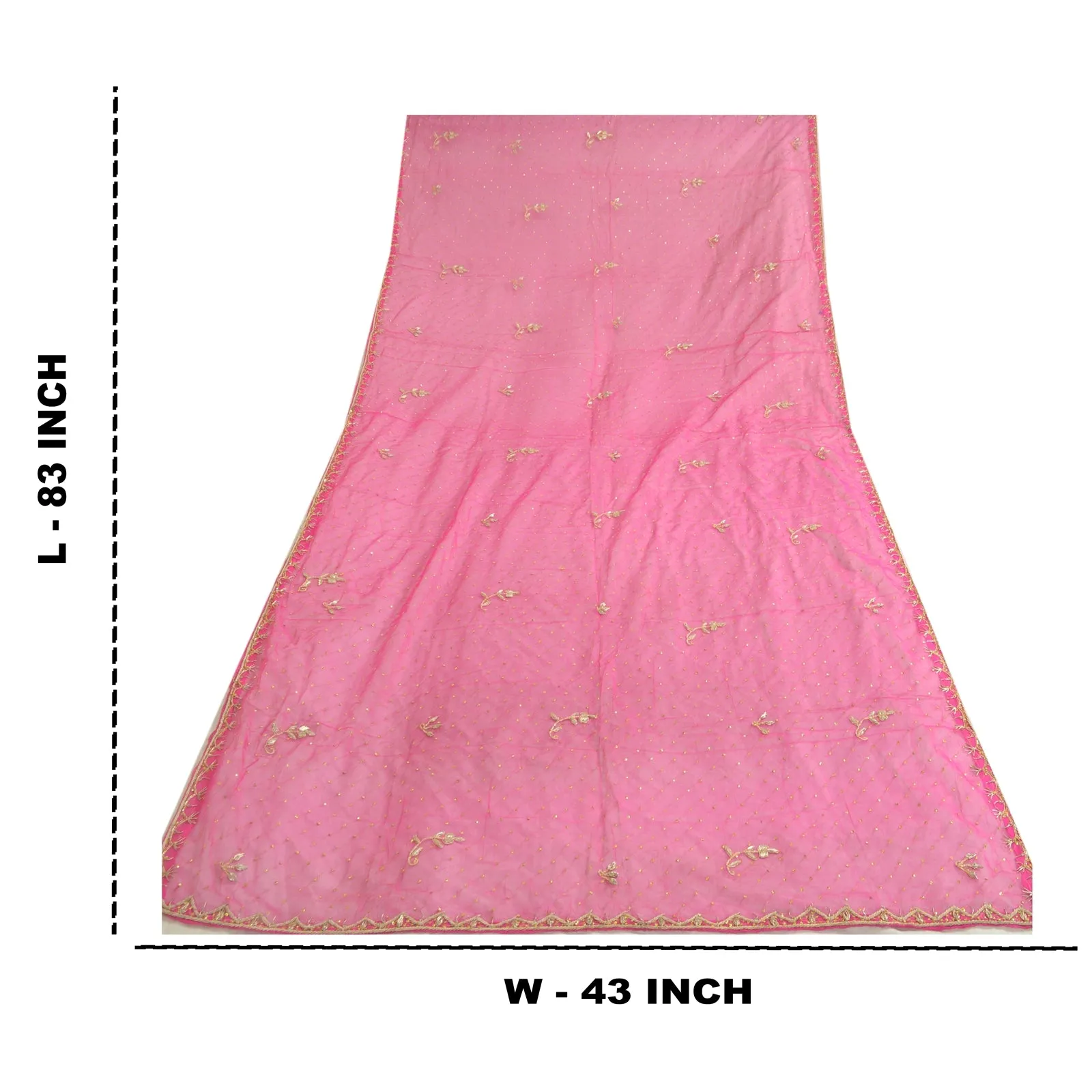 Sanskriti Vintage Long Pink Dupatta/Stole Pure Chiffon Silk Hand Beaded Scarves