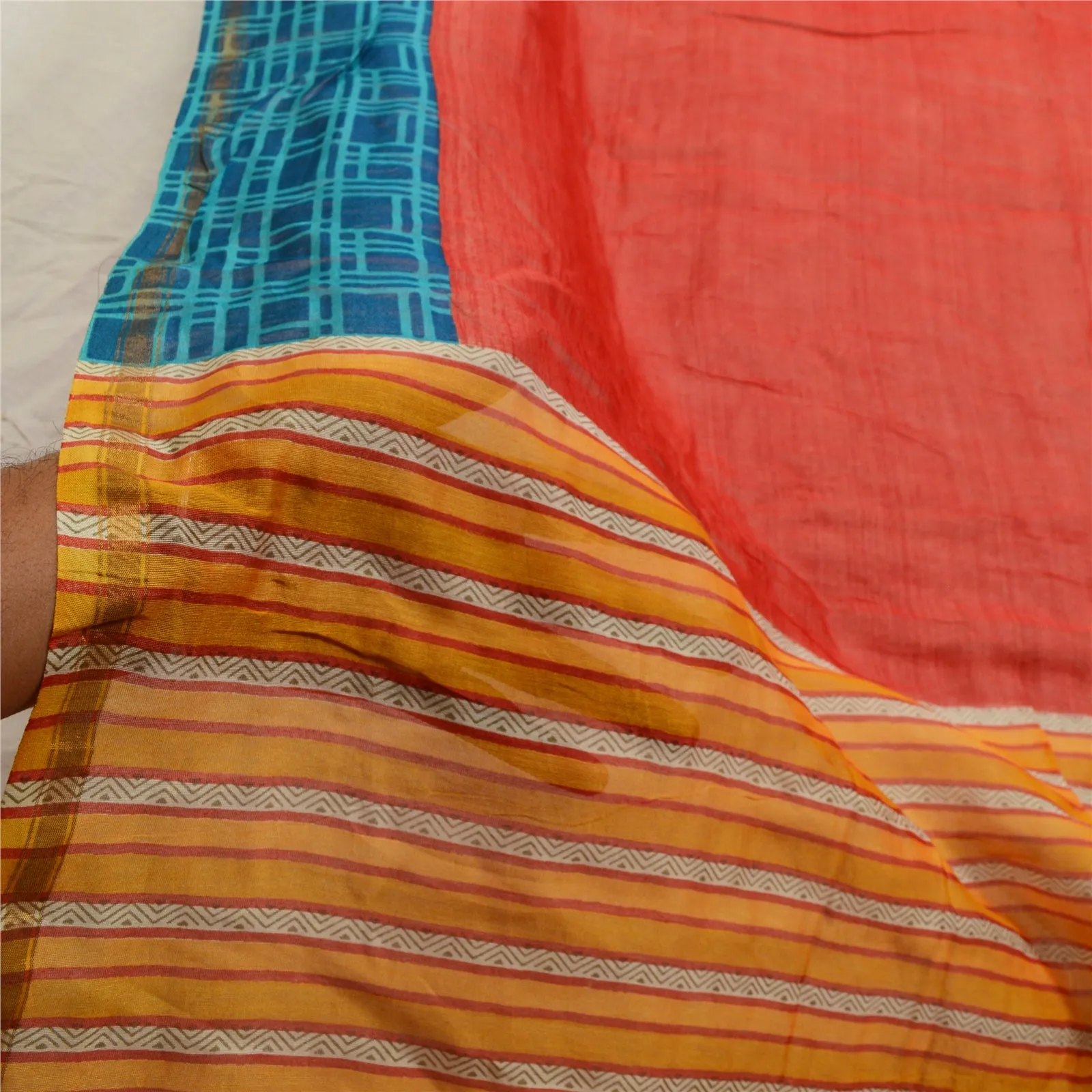 Sanskriti Vintage Red Dupatta Long Stole Cotton Silk Printed Wrap Soft Scarves