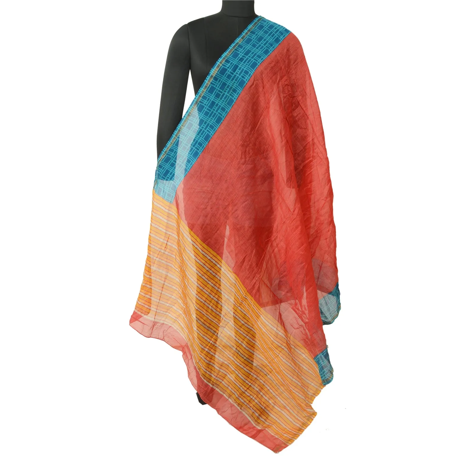 Sanskriti Vintage Red Dupatta Long Stole Cotton Silk Printed Wrap Soft Scarves