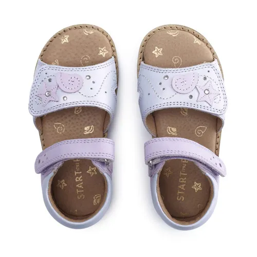 Seashore Lilac iridescent leather girls rip-tape sandals