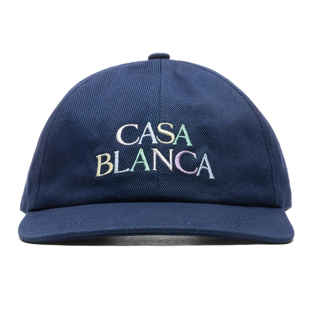 Stacked Logo Embroidered Cap - Navy