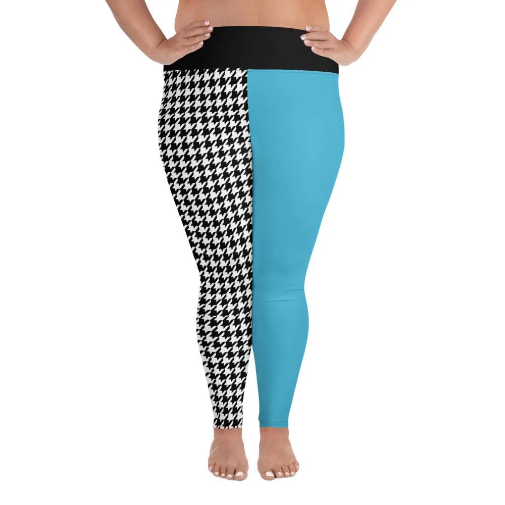 Teal and Houndstooth All-Over Print Plus Size Leggings