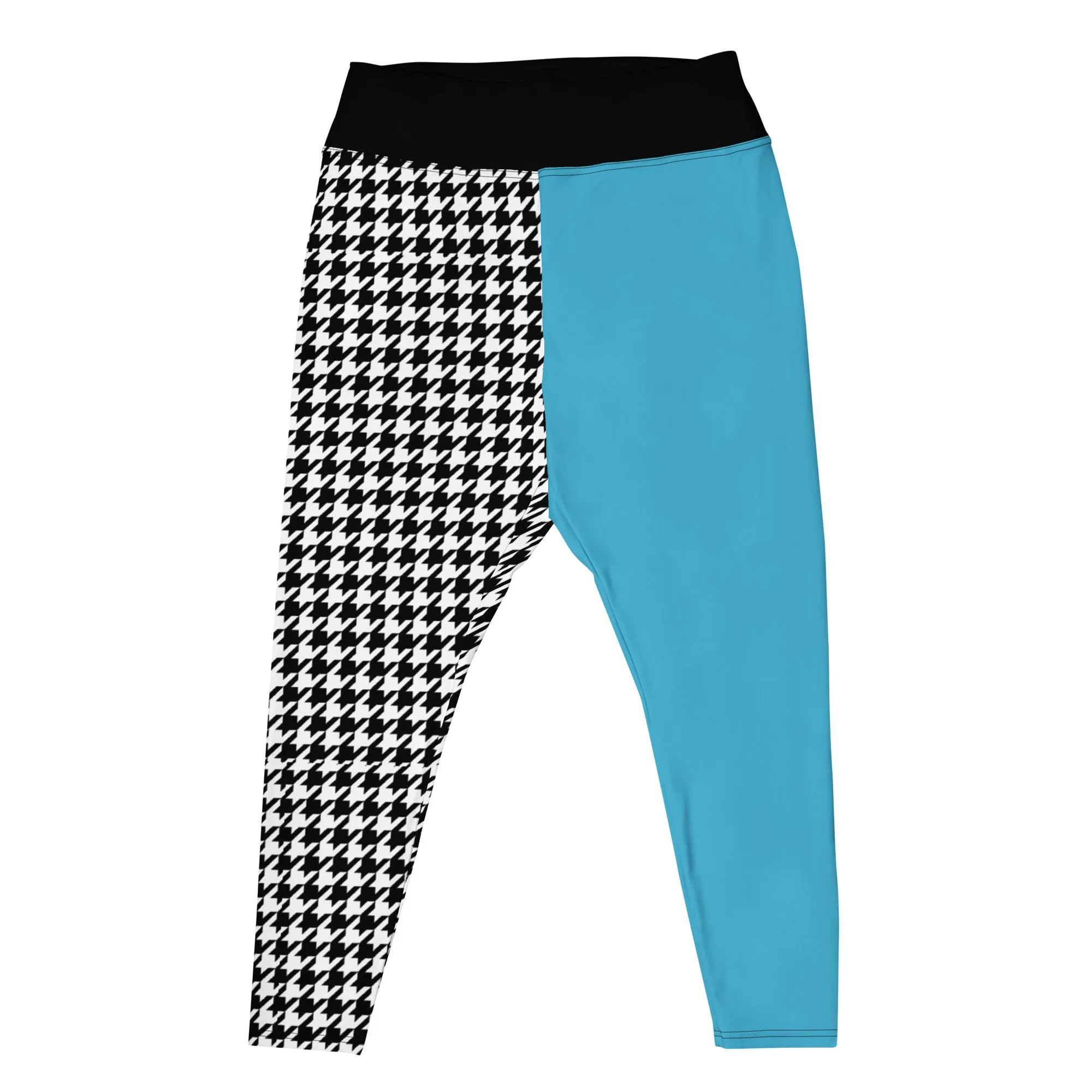 Teal and Houndstooth All-Over Print Plus Size Leggings