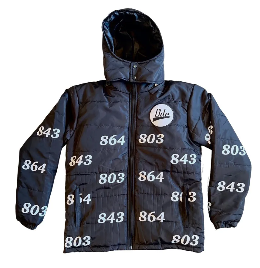 The Ode Area Code Puffer Jacket( South Carolina 803, 843, 864)